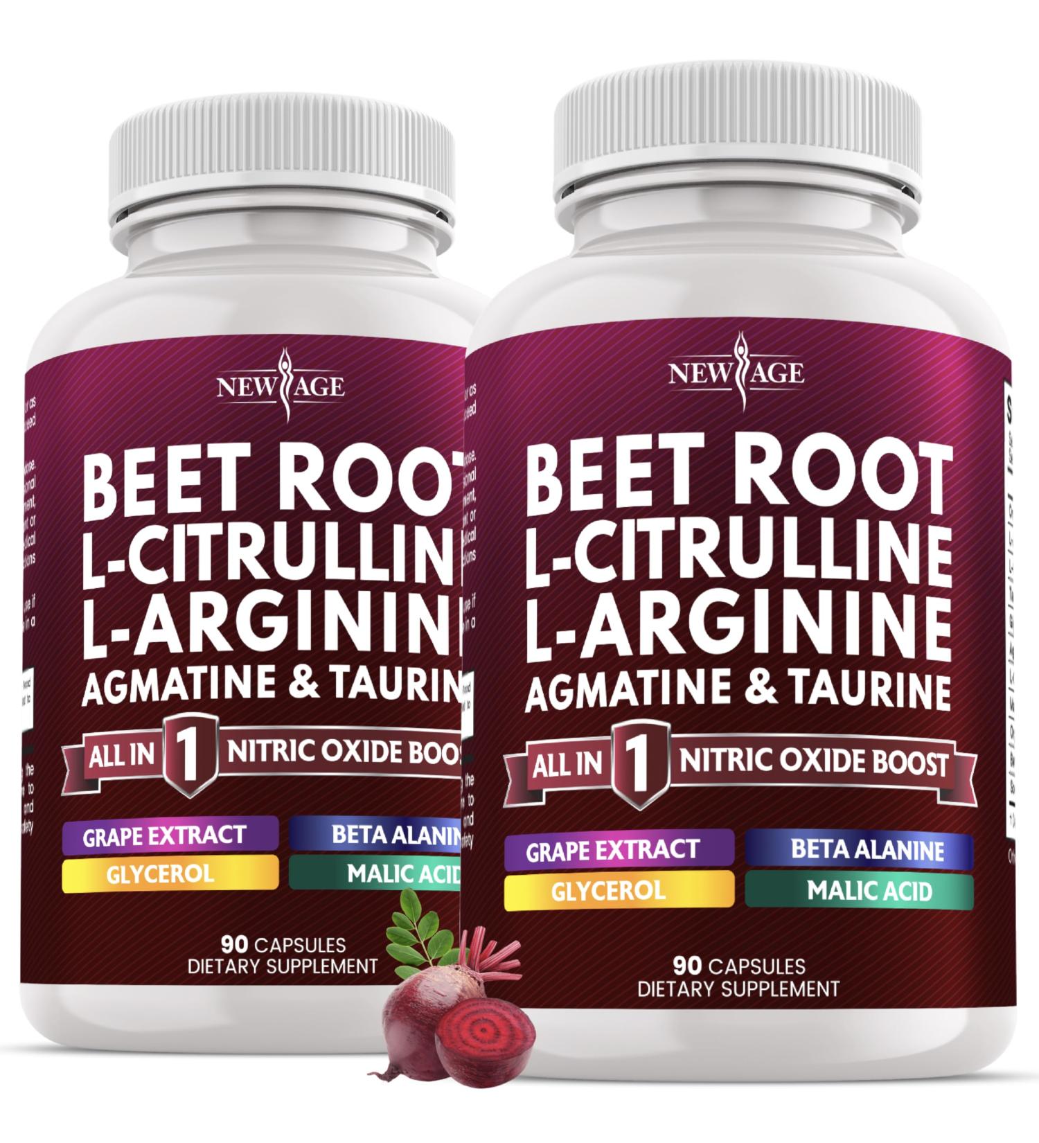 NEW AGE Beet Root Capsules - L Arginine, L Citrulline, Nitric Oxide, Beetroot Powder, Arginine, Citrulline Supplement 180 Vegan Capsules 90 Count (Pack of 2) - Buy Online on GoSupps.com
