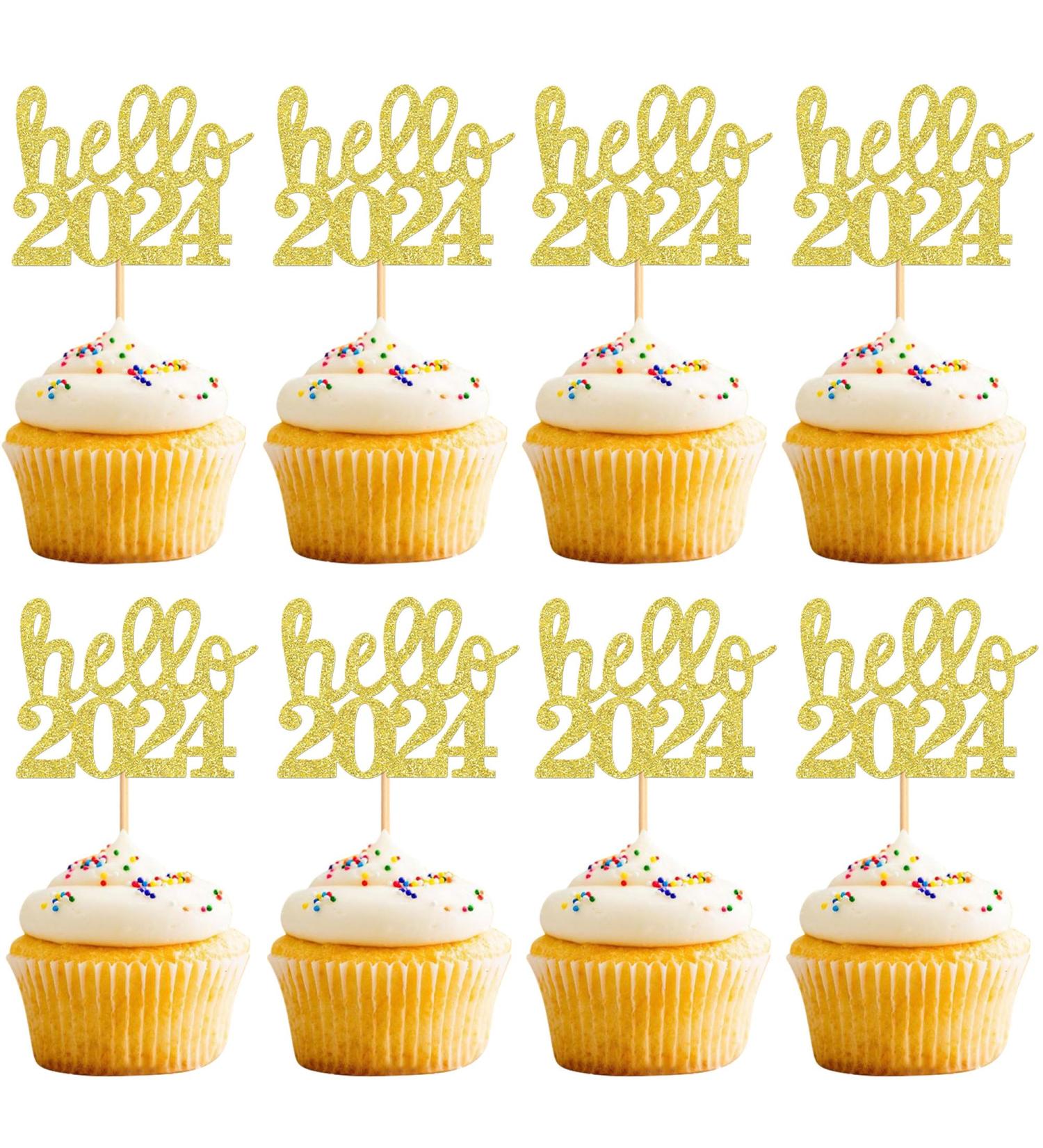UXYOKM 24Pcs New Years Cupcake Toppers Gold Glitter Hello 2024 Cupcake Picks New Years Theme Eve Party Decorations Supplies Gold-hello 2024 - Buy Online on GoSupps.com