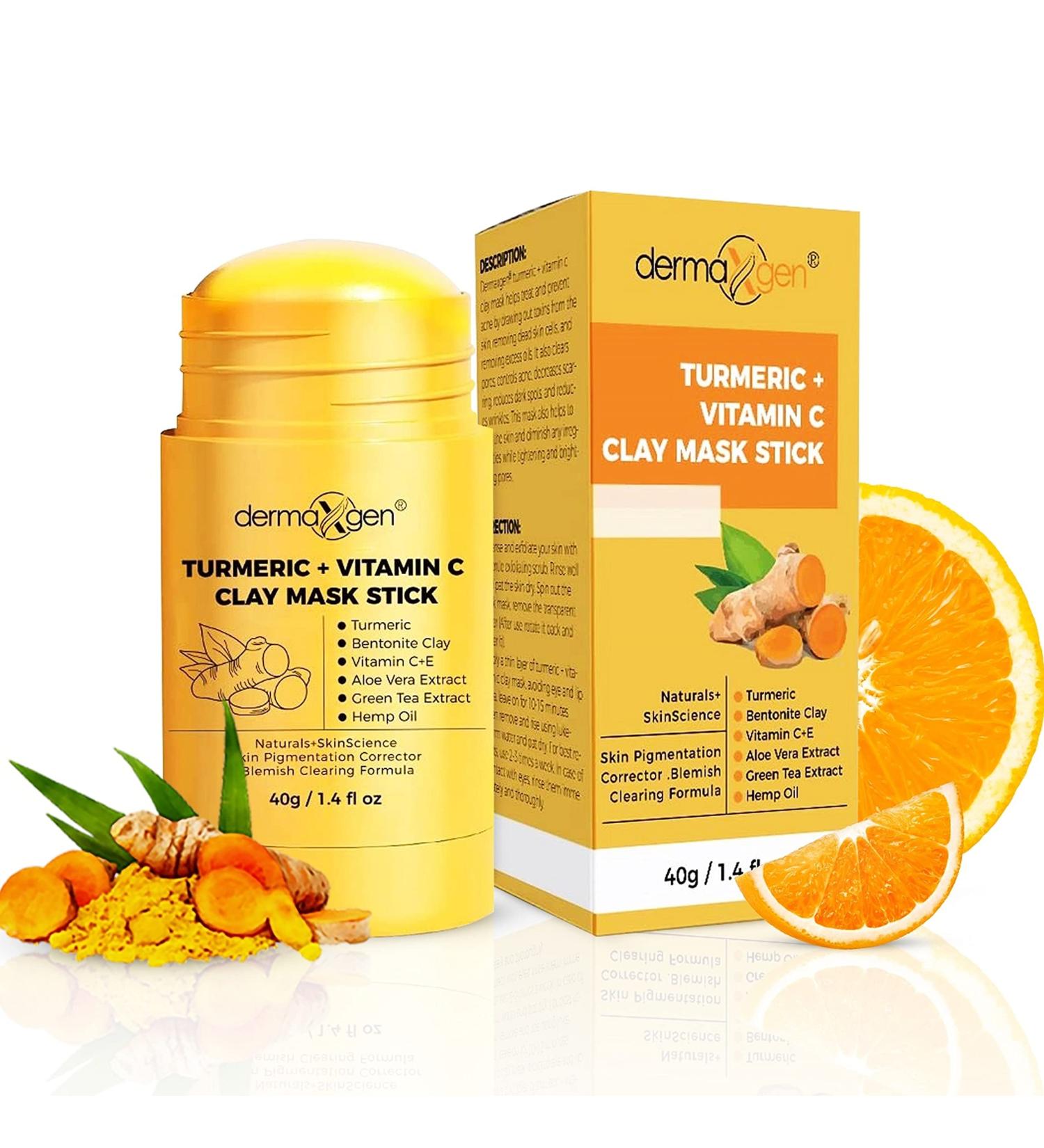 DERMAXGEN Turmeric + Vitamin C Mask Stick 1.41oz - Detox Clay Face Mask for Acne & Scars - Skin Brightening & Pore Cleansing Formula - Buy Online on GoSupps.com