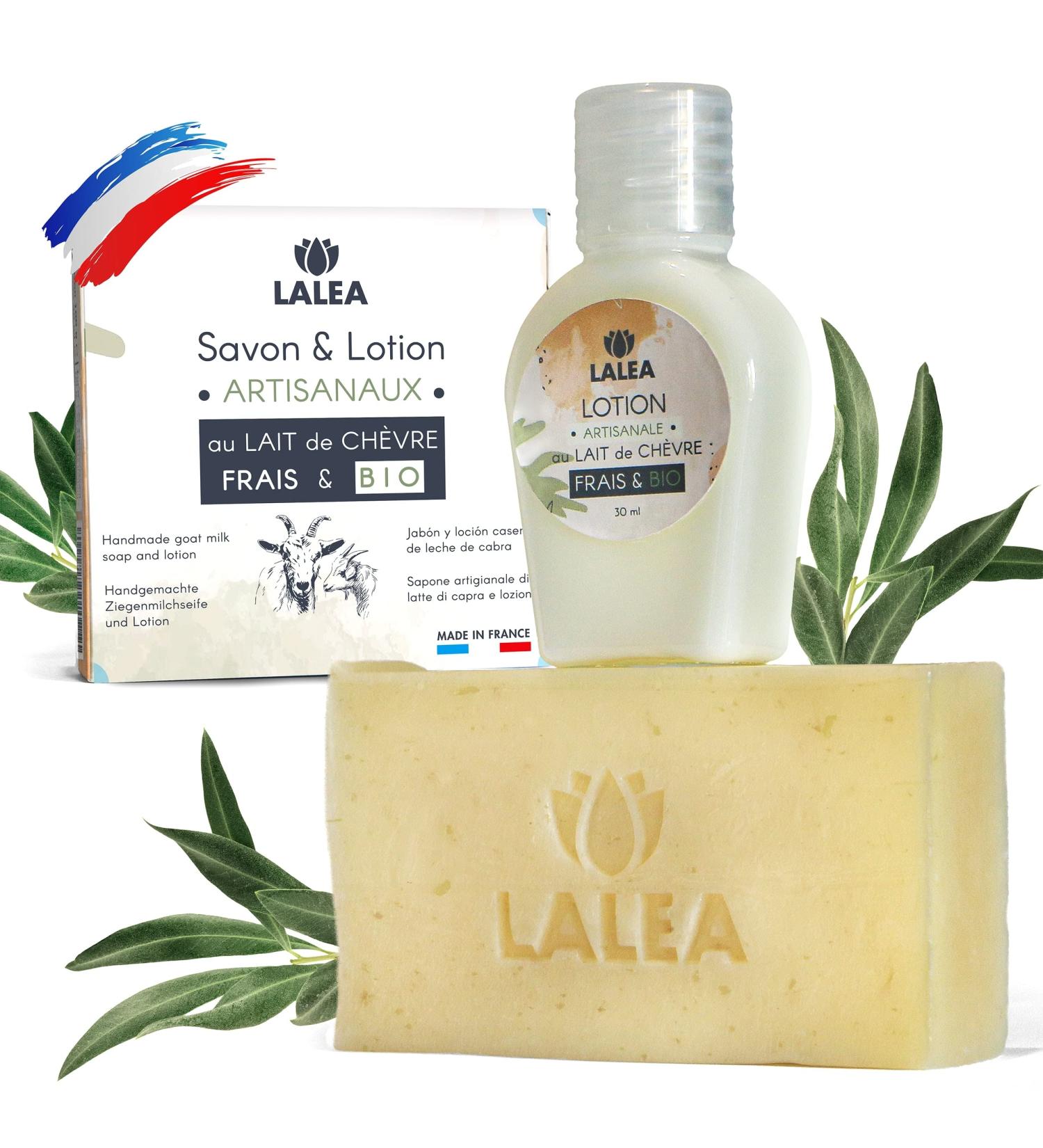 Organic Goat Milk Soap & Lotion Set - Anti-Acne Facial Care Handmade in France | 100g Soap + 30ml Moisturizer for Eczema & Psoriasis - Buy Online on GoSupps.com
