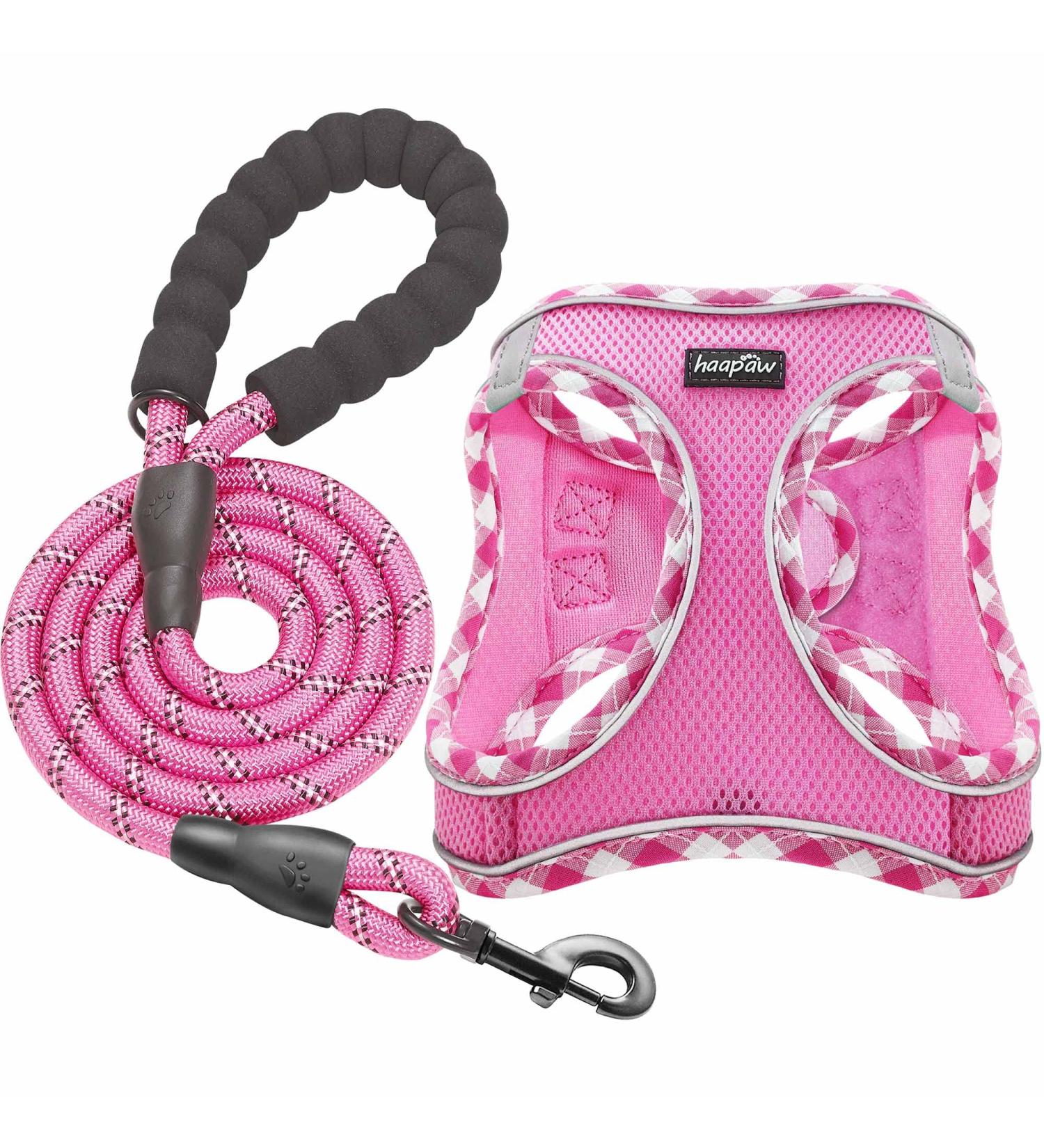 Haapaw Adjustable Dog Harness & Leash Set - No Pull Reflective Padded Vest for Extra Small to Medium Dogs - Pink Size L (Breast 45.7-50.8 cm) - Buy Online on GoSupps.com