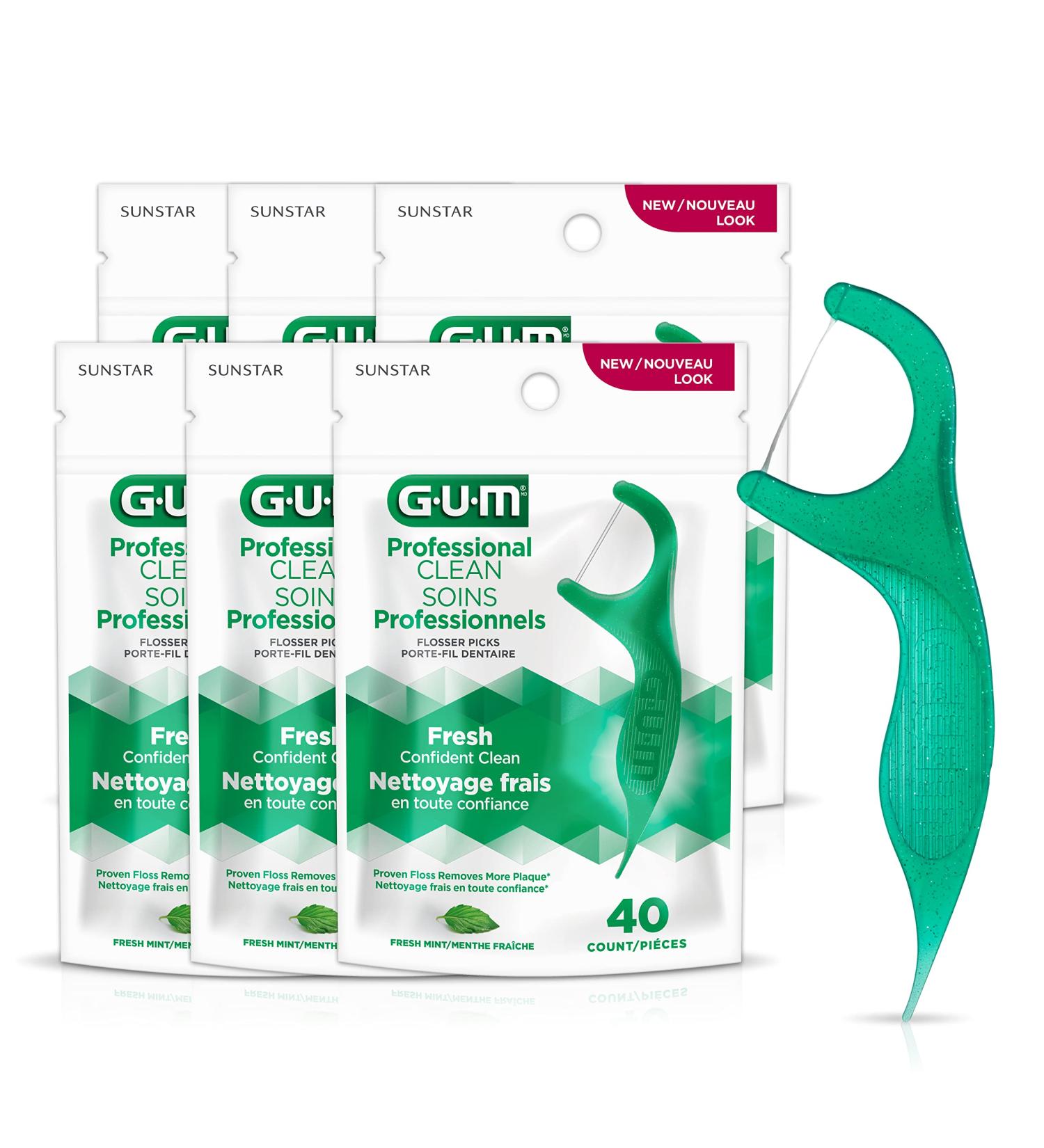 GUM Professional Clean Flossers Picks Extra Strong Floss Proven to Remove More Plaque Fresh Mint Flavour 40 Count X 6 Pack (240 flossers) Professional Clean 1.00 m (Pack of 240) - Buy Online on GoSupps.com