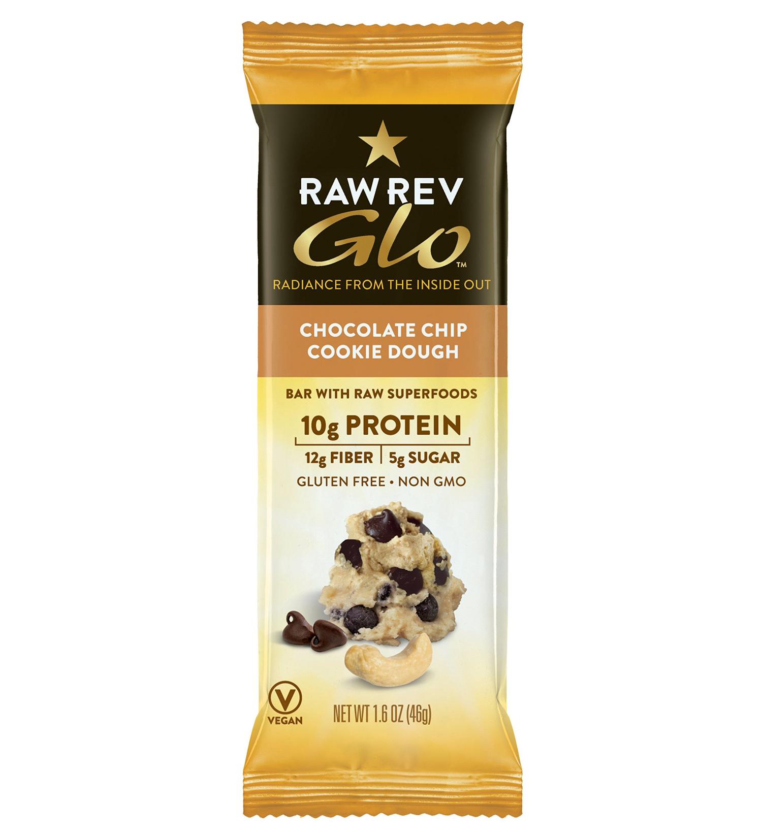 Raw Rev Glo Vegan Protein Bars - Chocolate Chip Cookie Dough (Pack of 12) - 1.6 oz Each - Buy Online on GoSupps.com