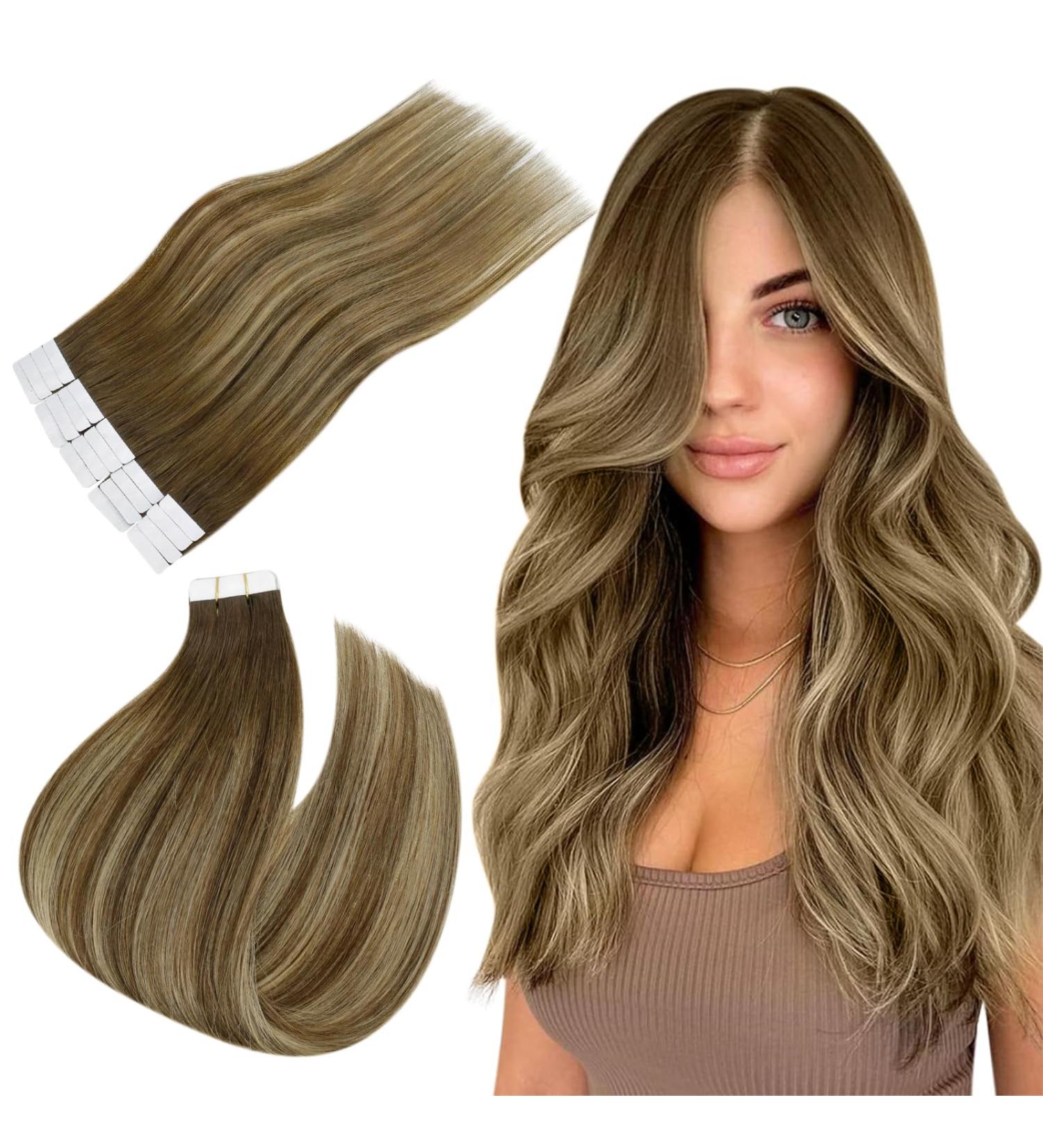 Easyouth Brown Balayage Tape in Hair Extensions 14 Inch 40g 20Pcs - Invisible Human Hair Ombre Brown to Honey Blonde Tape in Extensions #4/27/4 - Buy Online on GoSupps.com