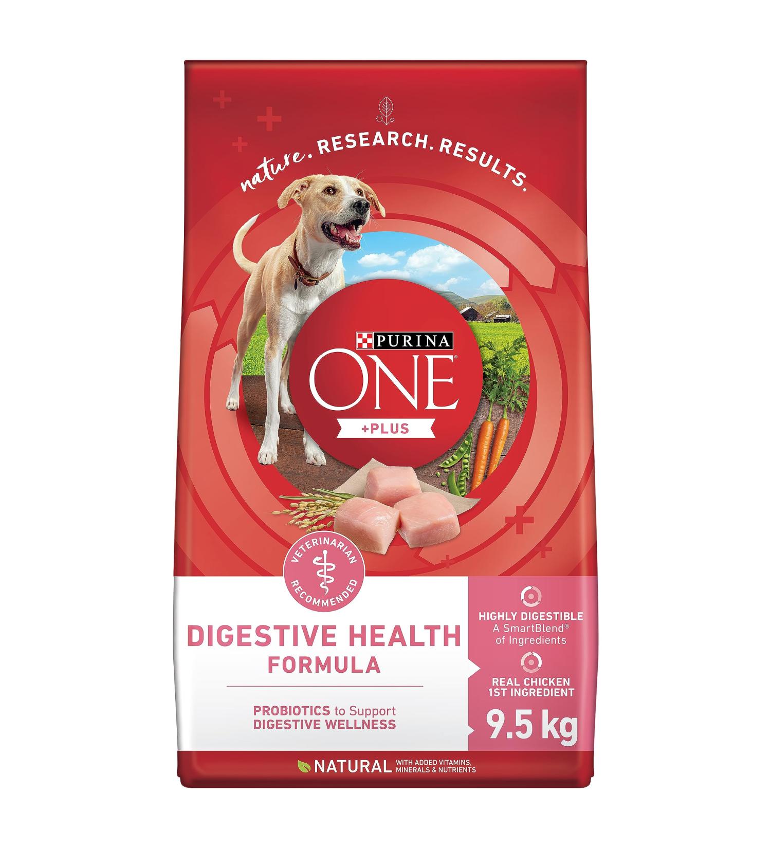 Purina ONE +Plus Dry Dog Food Digestive Health with Chicken - 9.5 kg Bag 9.5 kg (Pack of 1) - Buy Online on GoSupps.com