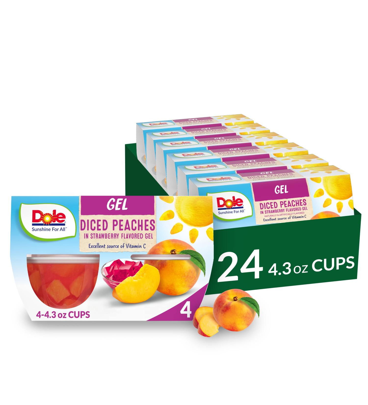 Dole Fruit Bowls Diced Peaches in Strawberry Gel - Gluten Free Healthy Snack - 4.3 oz Cups (Pack of 24) - Buy Online on GoSupps.com