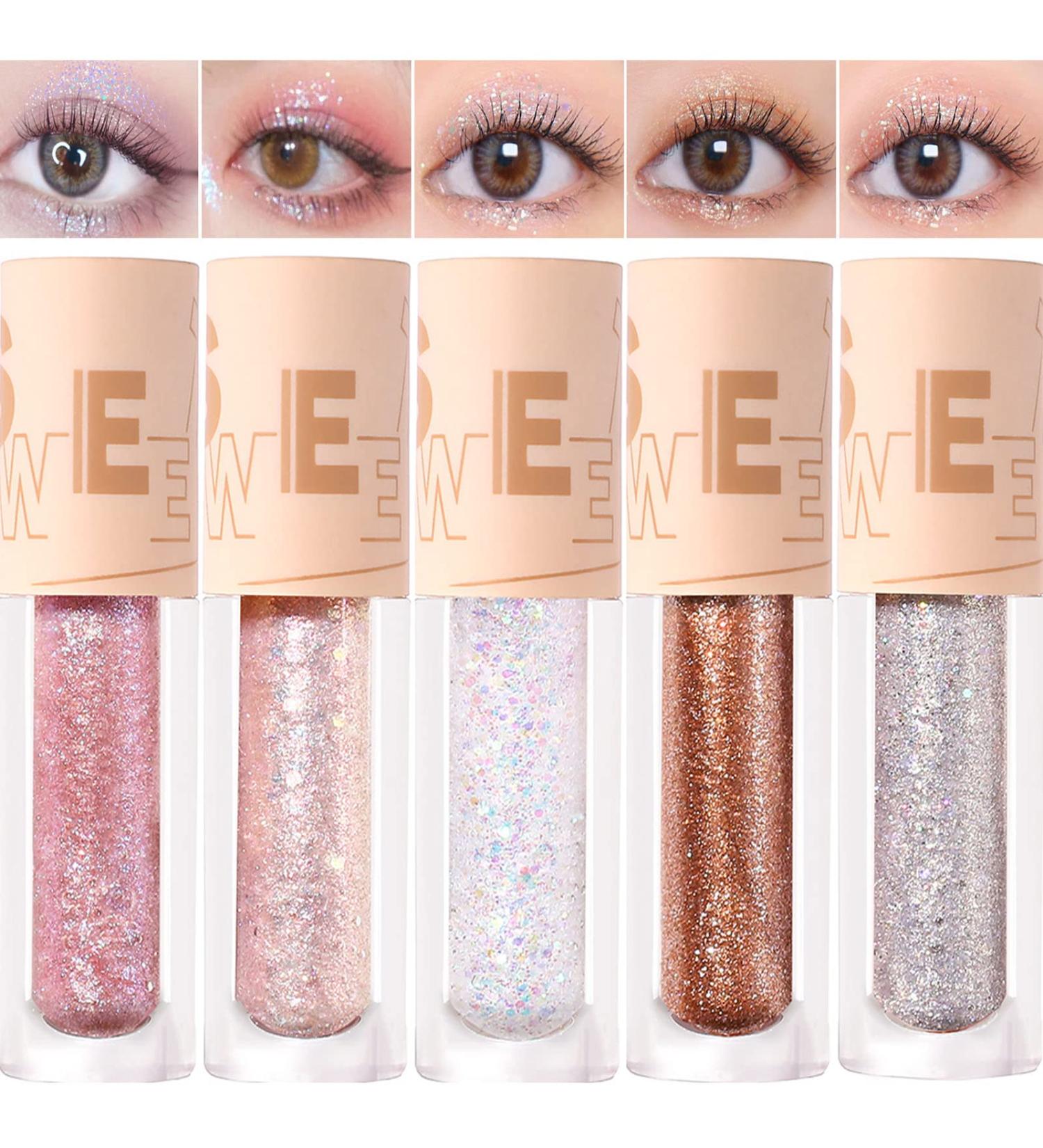 5PCS Korean Liquid Glitter Eyeshadow Set - Shimmer Metallic Makeup for High Pigmented, Long Lasting Eye Crystals - Buy Online on GoSupps.com