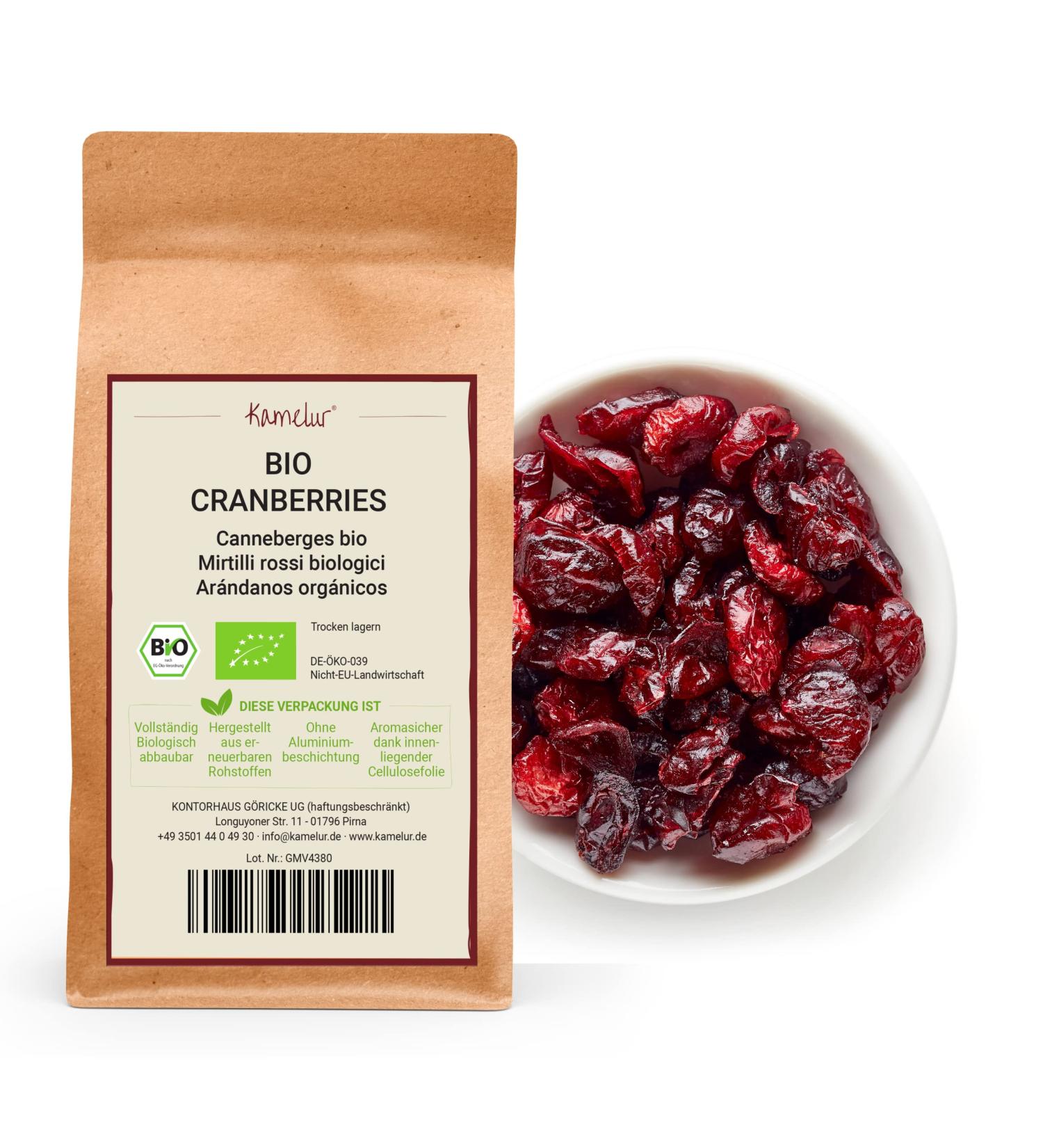 Kamelur Organic Dried Cranberry Aromatic No Added Sugar and No Sulphide Natural Sweetness of Apple Juice From Certified Organic Farming 1 kg (Pack of 1) - Buy Online on GoSupps.com