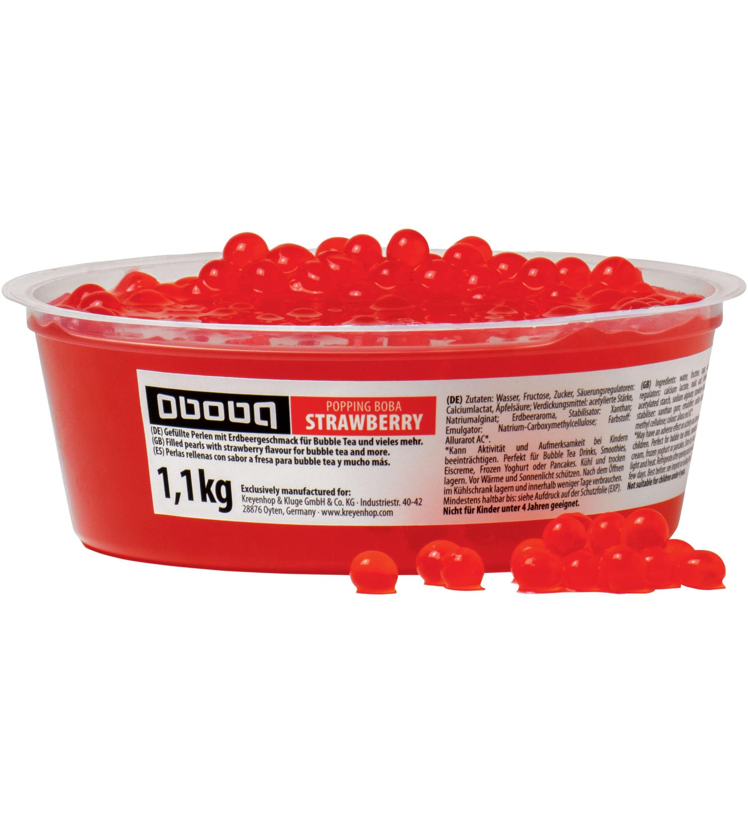 Oboba Popping Boba - Strawberry Flavored Filled Fruit Pearls for Bubble Tea | 1.1 kg Pack - International Shipping Available - Buy Online on GoSupps.com