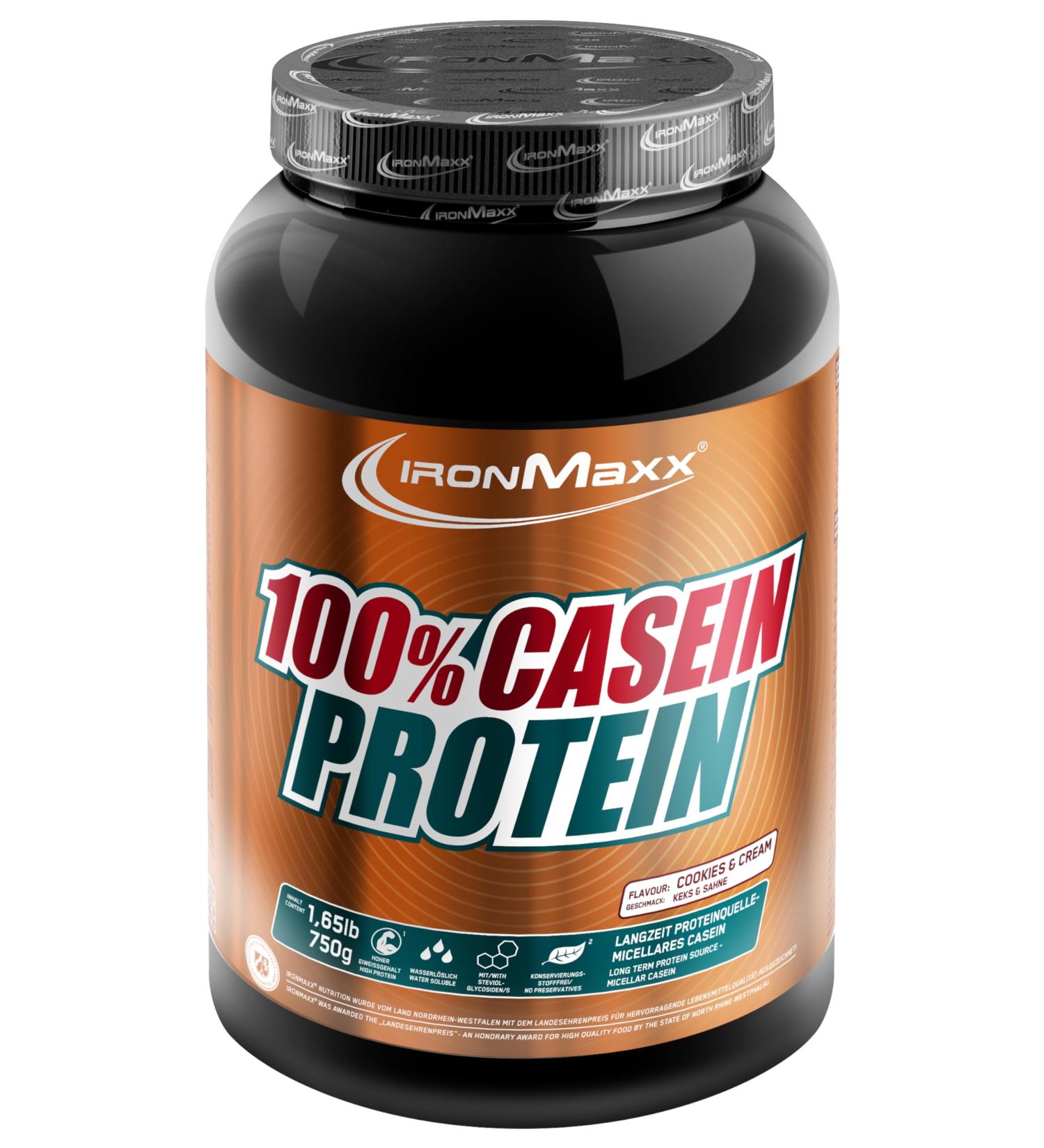 Ironmaxx 100% Casein Protein Powder - Cookies & Cream 750g | Sugar-Free Water-Soluble Protein for Long-Term Supply | High Protein Supplement - Buy Online on GoSupps.com