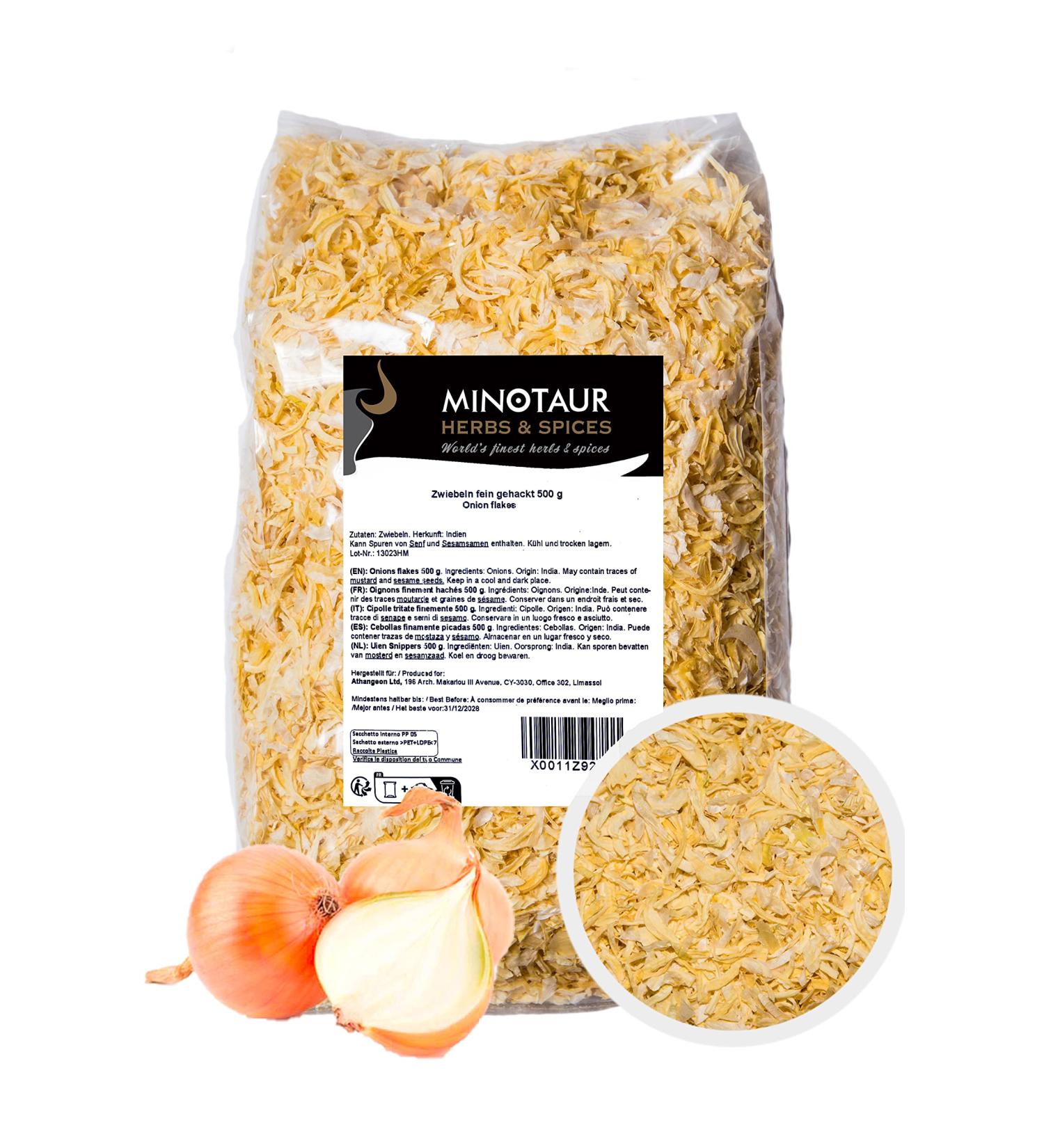 Minotaur Spices - Finely Chopped Onions 2 x 500g (1 Kg) | Premium Dried Onion Flakes for International Shipping - Buy Online on GoSupps.com