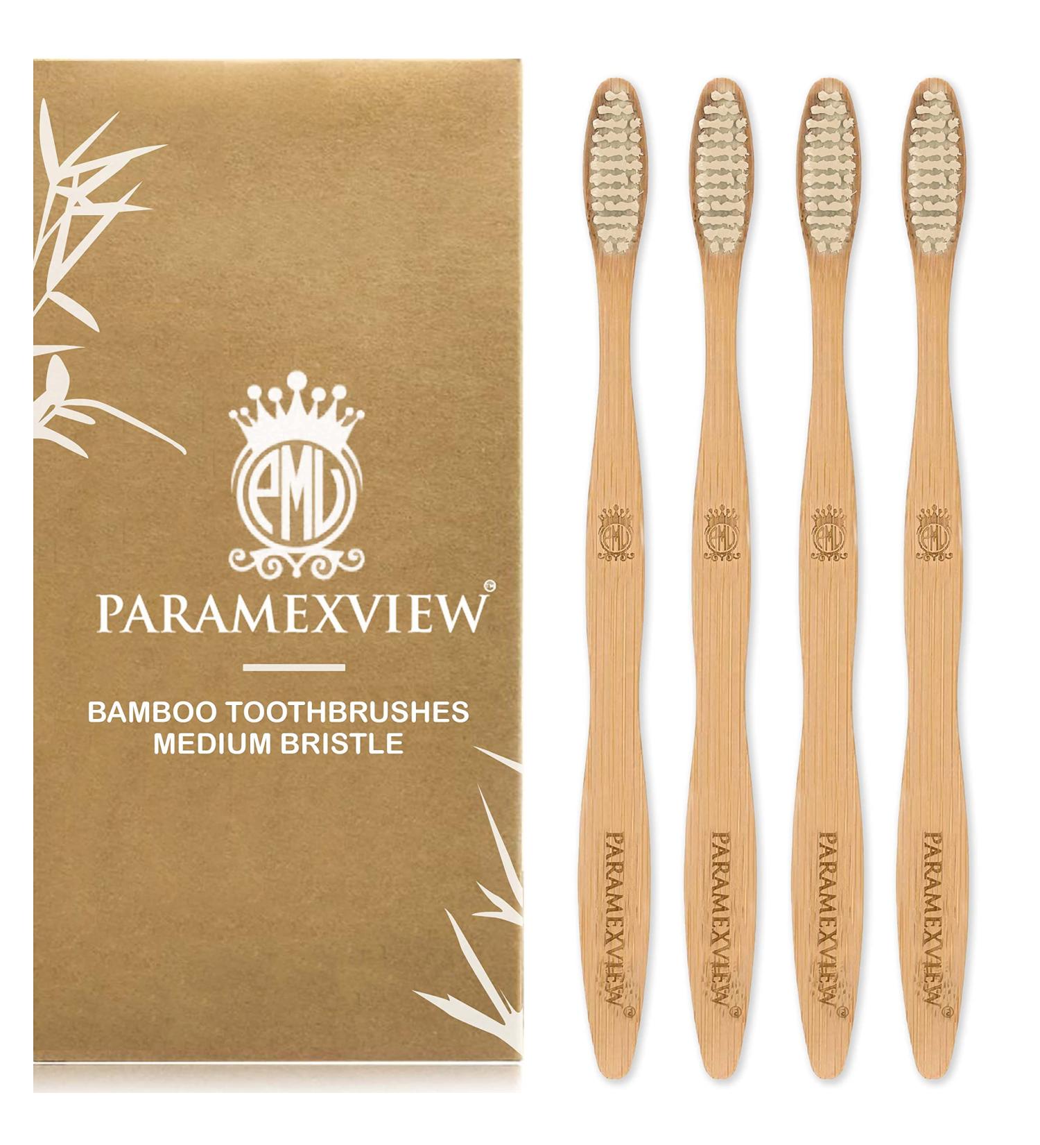 Paramexview Natural Bamboo Toothbrush Set of 4 | Eco-Friendly BPA-Free Biodegradable & Charcoal Infused | Sustainable Oral Care - Buy Online on GoSupps.com