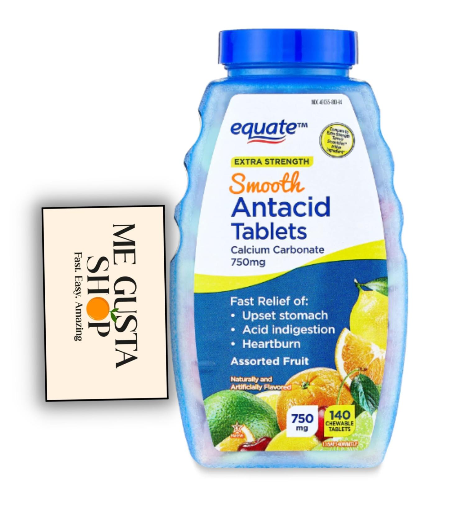 Equate Extra Strength Smooth Chews Antacid Tablets Assorted Fruit 140 Count + Me Gustas Sticker - Buy Online on GoSupps.com