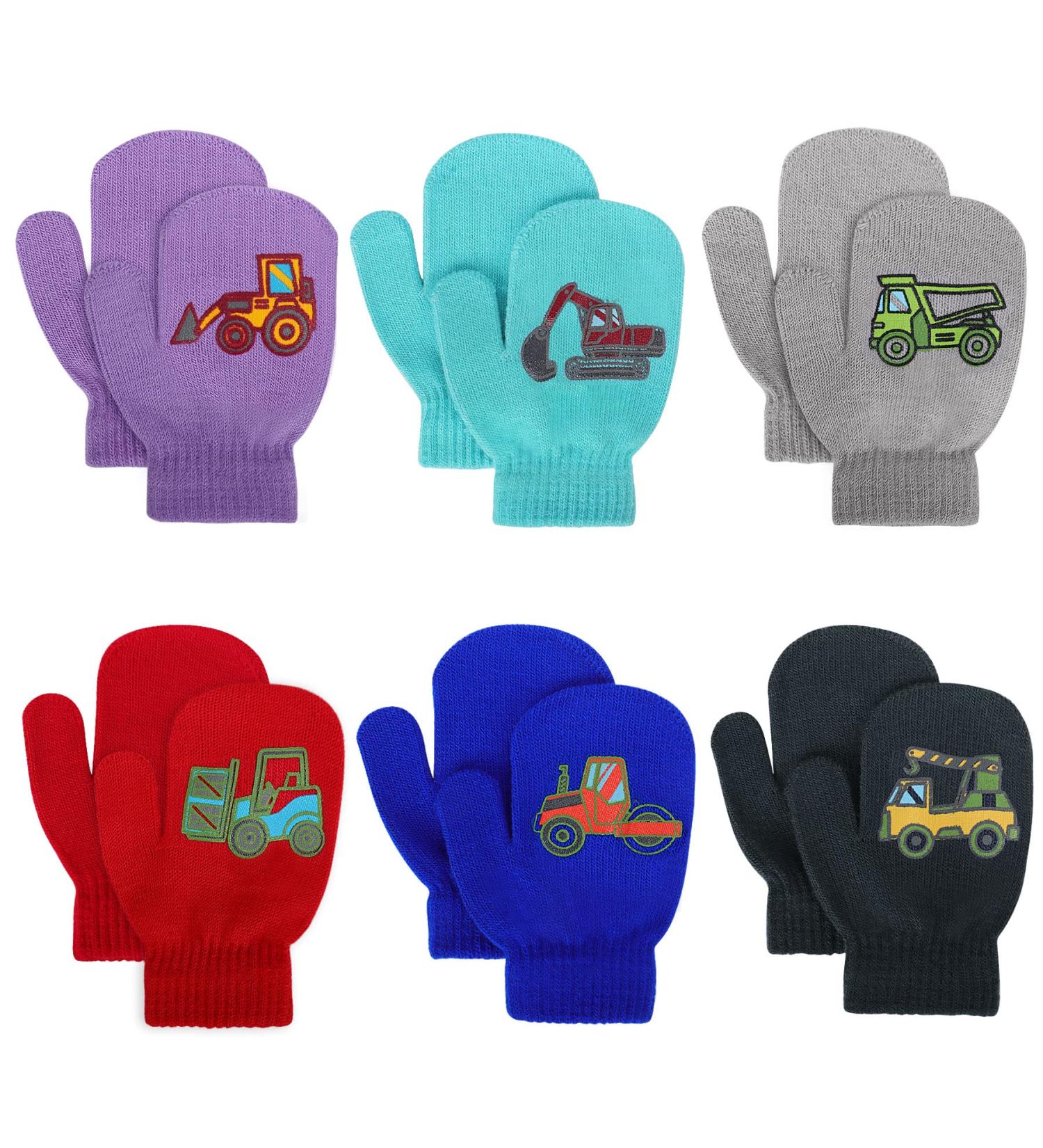 Toddler Stretch Mittens - Toddler Mittens Kids Winter Warm Knitted Magic Mittens Gloves Cute Dinosaur Paw Star Baby Mittens for 1-4 Year Old Boys and Girls Truck
