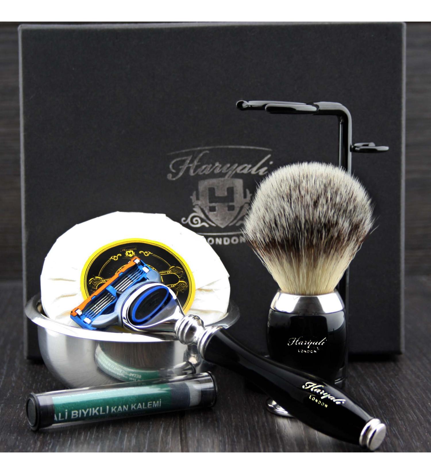 6 Pc Men's Shaving Kit - 5 Edge Razor Synthetic Badger Hair Brush Stand Soap & Bowl - Perfect Men's Grooming Set for Smooth Shaves - Buy Online on GoSupps.com