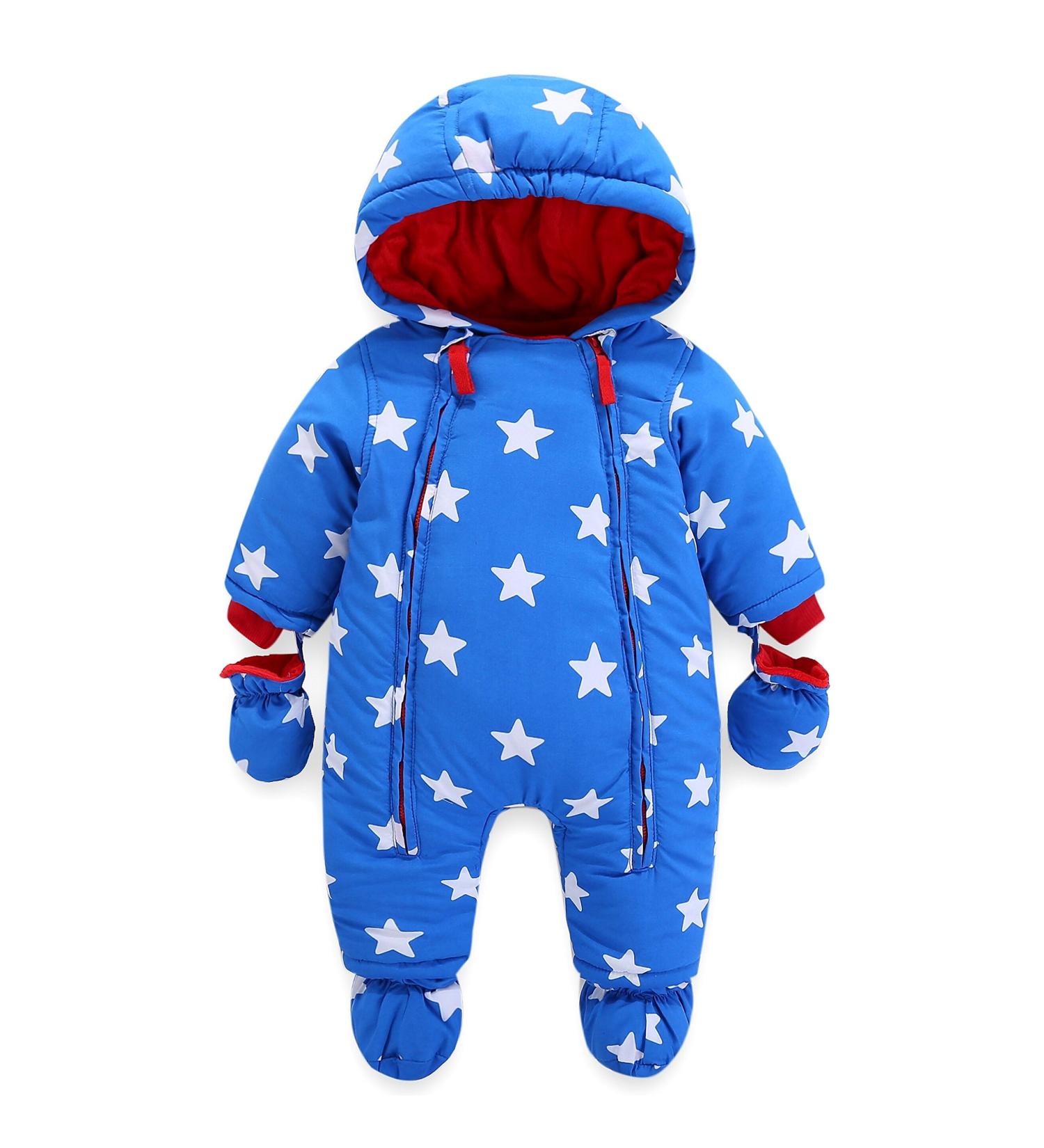 Vine Baby Snowsuit Toddler Hooded Down Jumpsuit | Winter Coat Zipper Outfits | Boys & Girls 3-6 Months Blue-star - Buy Online on GoSupps.com