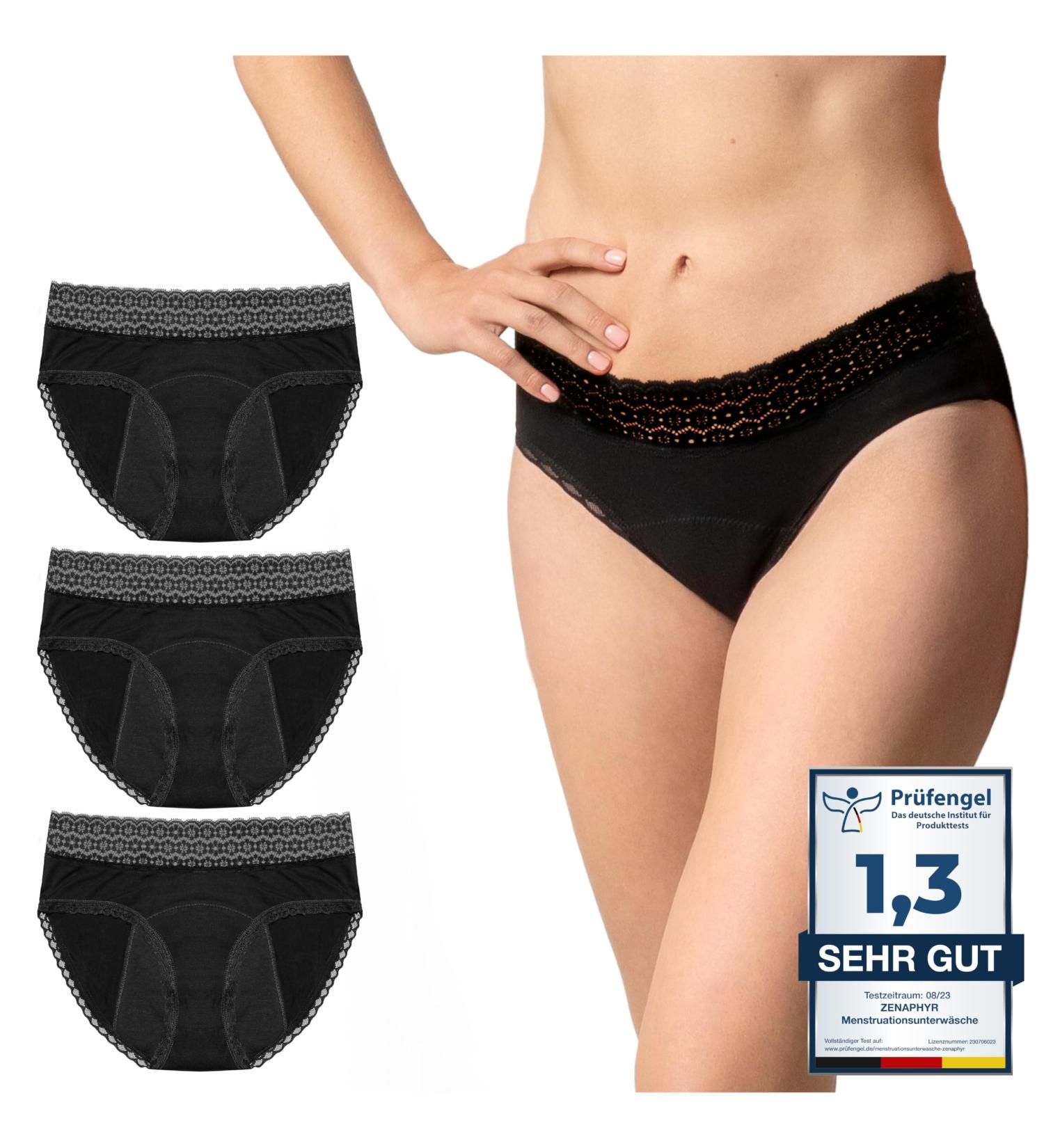 3th Periods Underwear Set | Organic Cotton Menstrual Underwear | Leak-Proof & Washable | Hygienic Black 3-Pack (L) - Zenaphyr - Buy Online on GoSupps.com