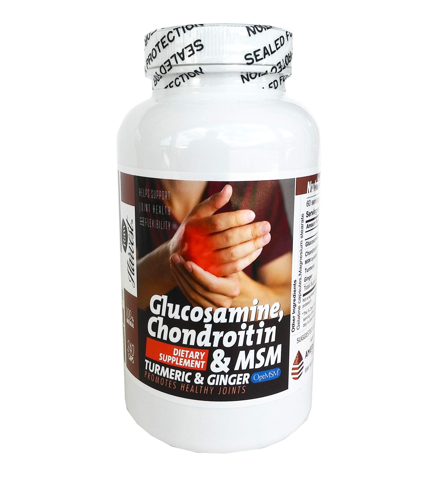 RawHarvest Glucosamine & Chondroitin with MSM Turmeric Ginger 240 Capsules 1500 mg per Serving