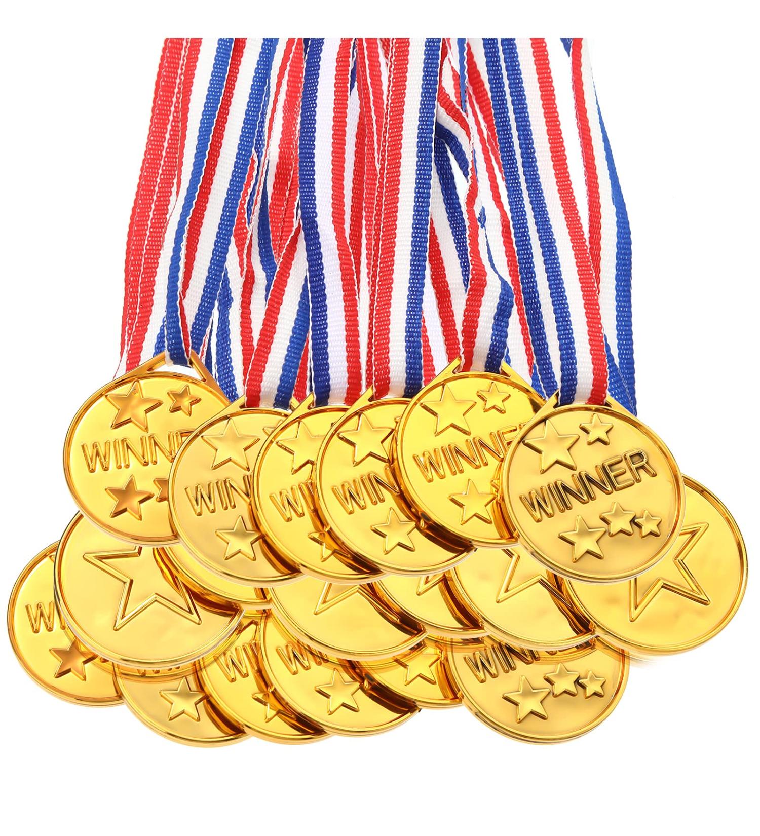 Gejoy 30 Pieces Gold Plastic Winner Award Medals - Olympic Style Metal Awards for Sports, Competition & Talent Shows - Perfect for Spelling Bee, Gymnastics, Birthdays - Classic Style - Buy Online on GoSupps.com