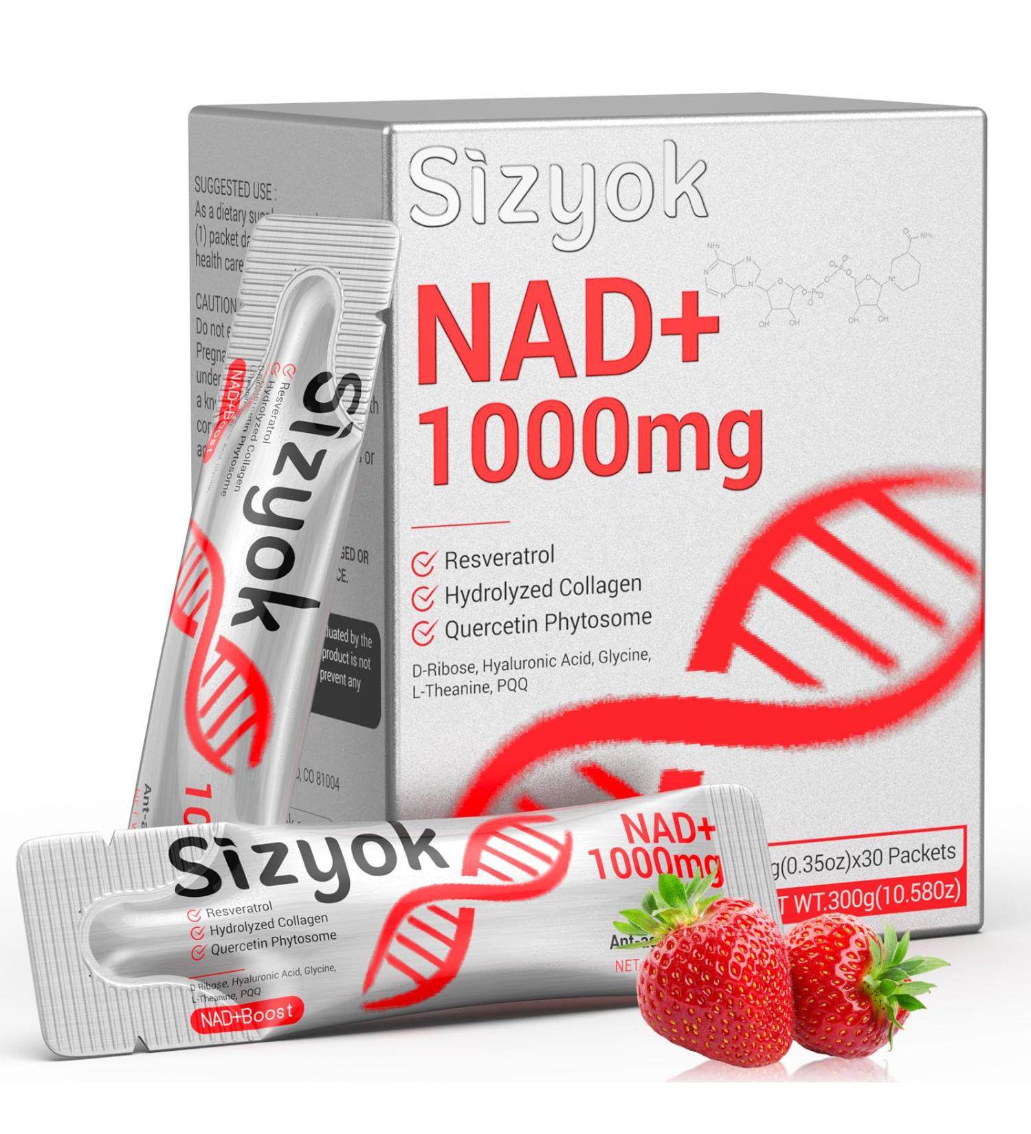 NAD+ Supplement 1000mg Liquid - High Absorption NAD+ with Trans Resveratrol 2000mg, Collagen & Hyaluronic Acid, Anti-Aging Energy Support for Women, Cellular Health & Longevity Boost - Buy Online on GoSupps.com