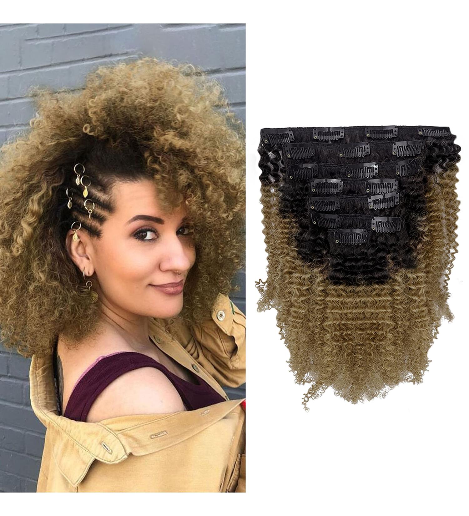 Anrosa 10 Inch Blonde Afro Kinky Curly Clip in Hair Extensions - 120g Human Hair 4A 4B for Black Women, 1B Ombre 1B/27 - Buy Online on GoSupps.com
