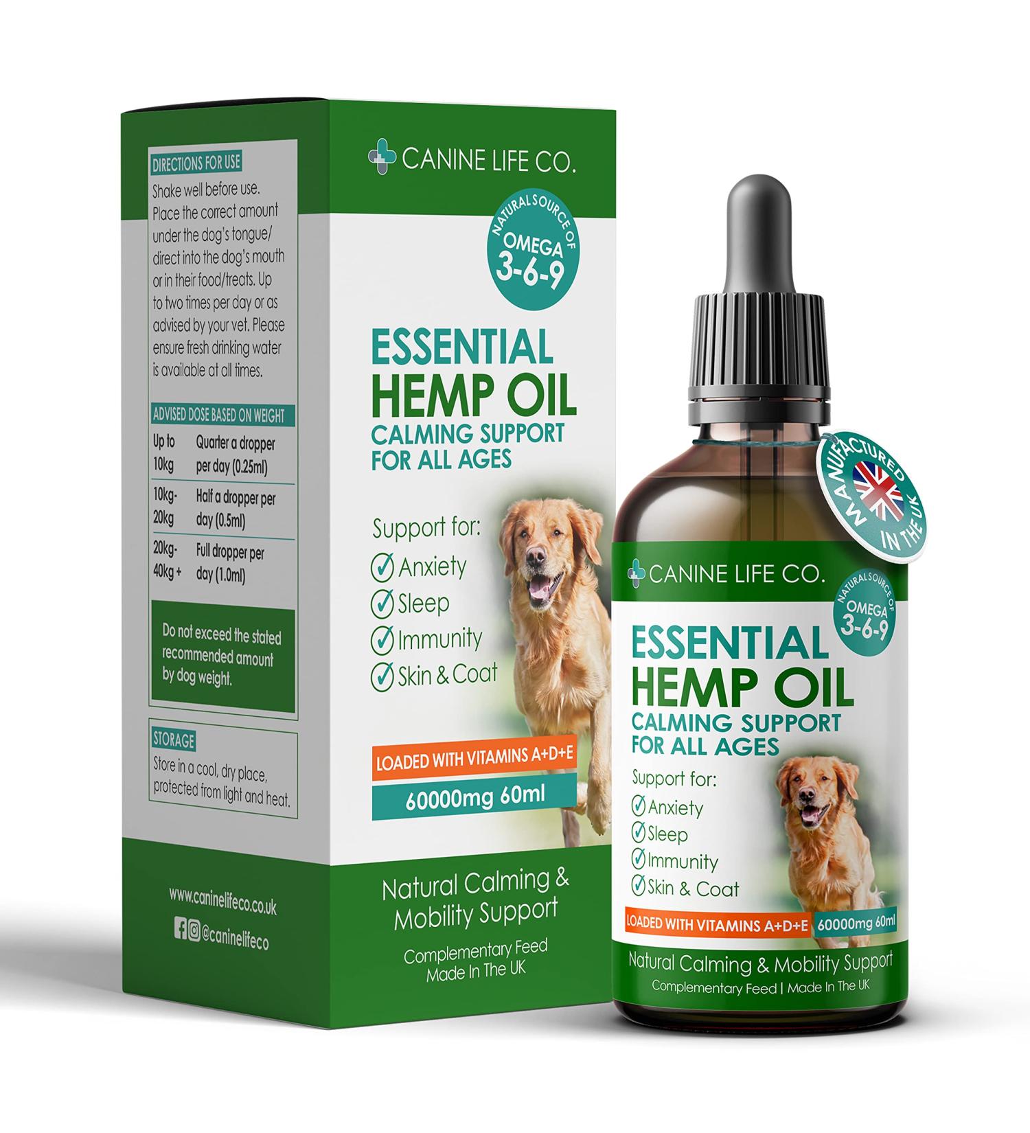 Canine Life Co. Hemp Oil 60ml 60,000mg - Dog Calming Supplement with Omega 3 6 9 - Joint Support - UK Made (1 Pot) - Buy Online on GoSupps.com