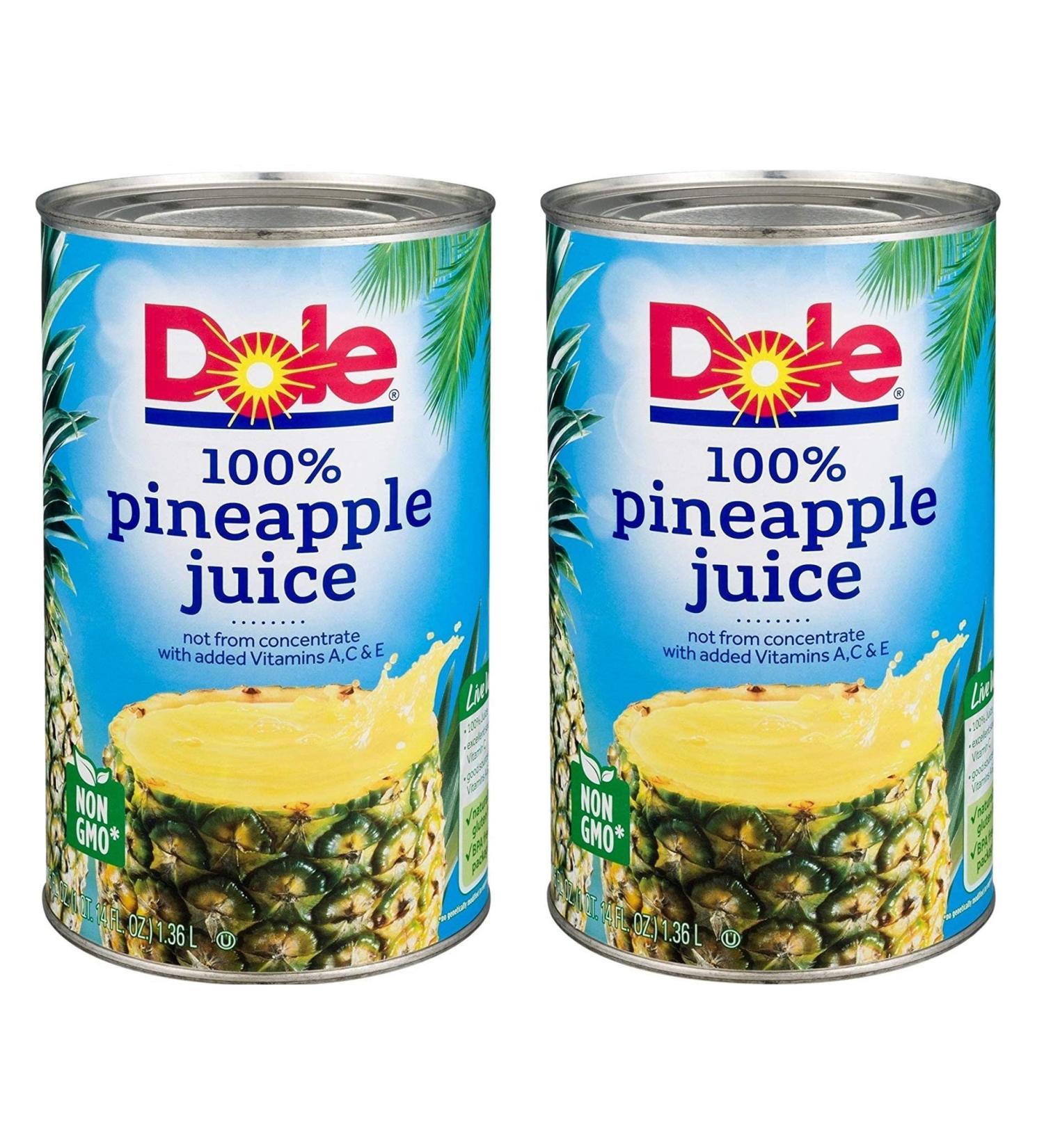Dole Pineapple Juice, 46 oz Can, Pack of 2
