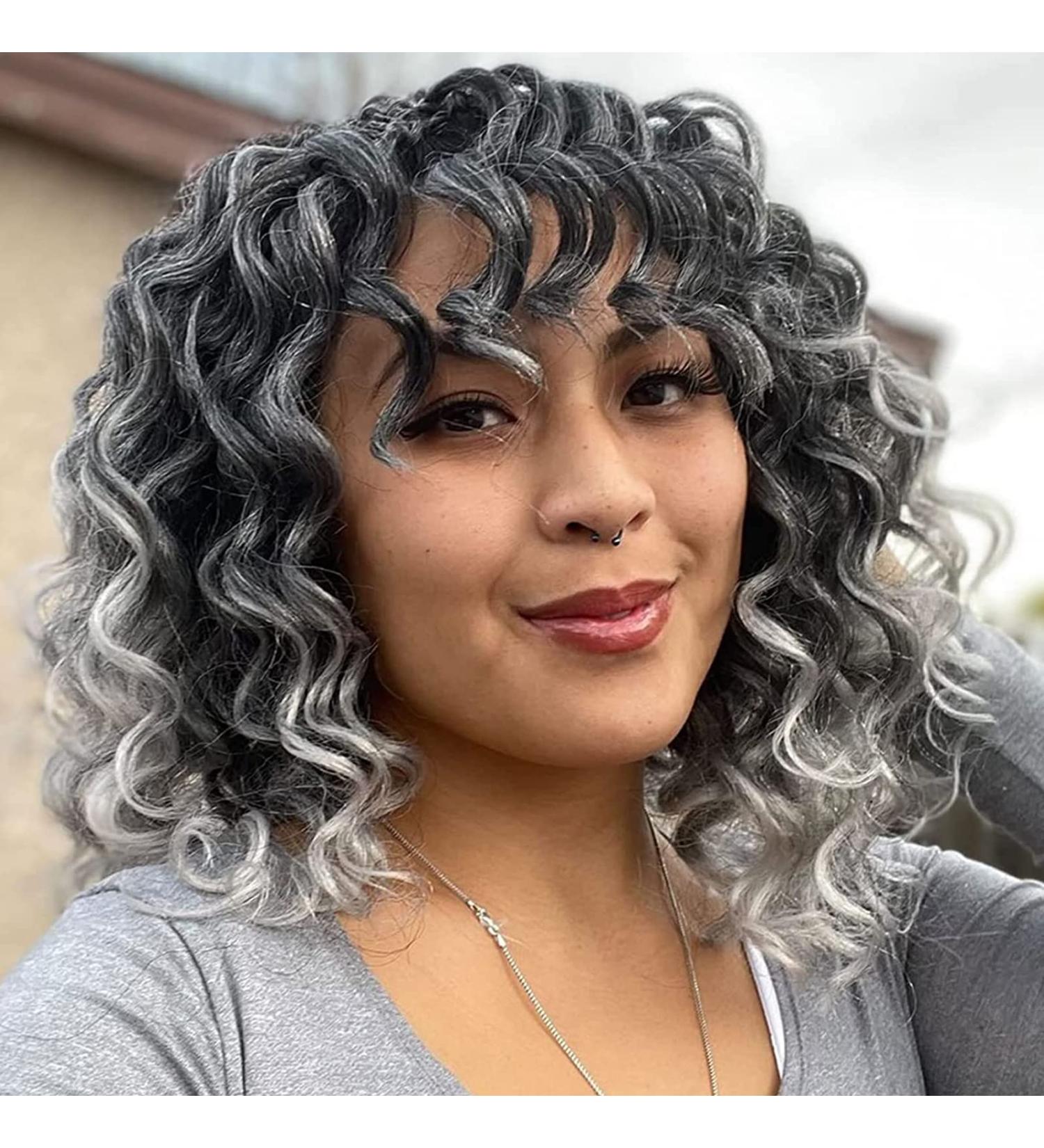 9 Inch Grey Ombre Curly Ocean Wave Crochet Hair - 7 Pack Synthetic Braiding Extensions for Women | Deep Wave Short Wavy Crochet Braids - Buy Online on GoSupps.com