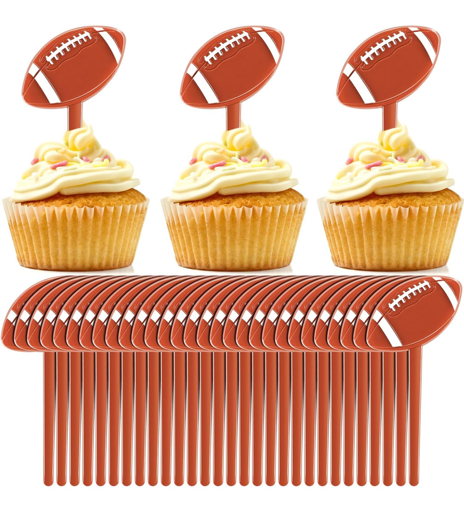 Tatuo 150 Pcs Football Cupcake Toppers Plastic Rugby Football Cupcake Picks Sports Ball Theme Football Cake Decorations for Football Themed Baby Shower Birthday Party Decoration Supplies - Buy Online on GoSupps.com