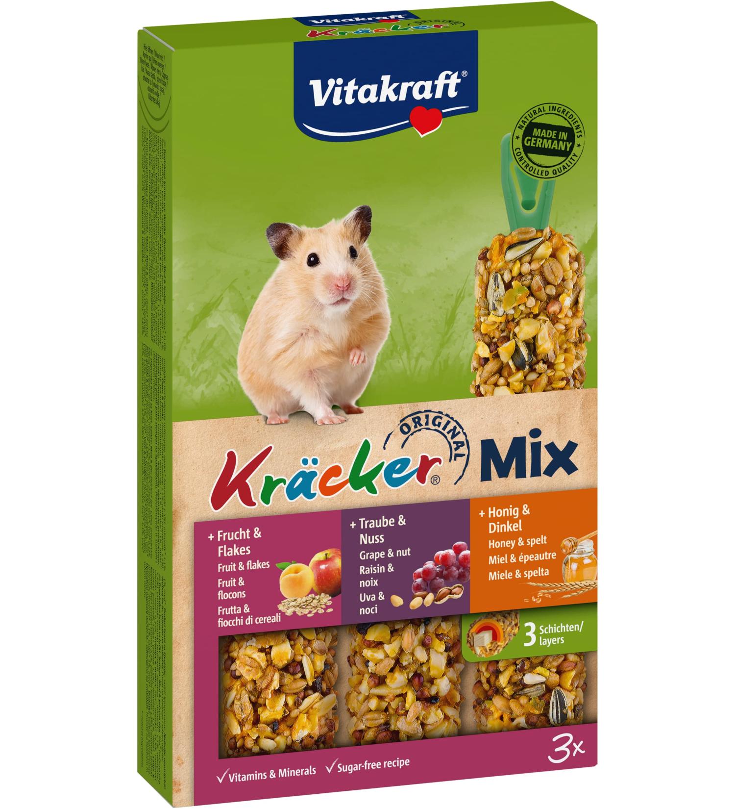 Vitakraft Cracker Mix for Hamsters - Honey Spelt Grape & Nut Snack Sticks (5 x 3 Pieces) - International Shipping Available - Buy Online on GoSupps.com