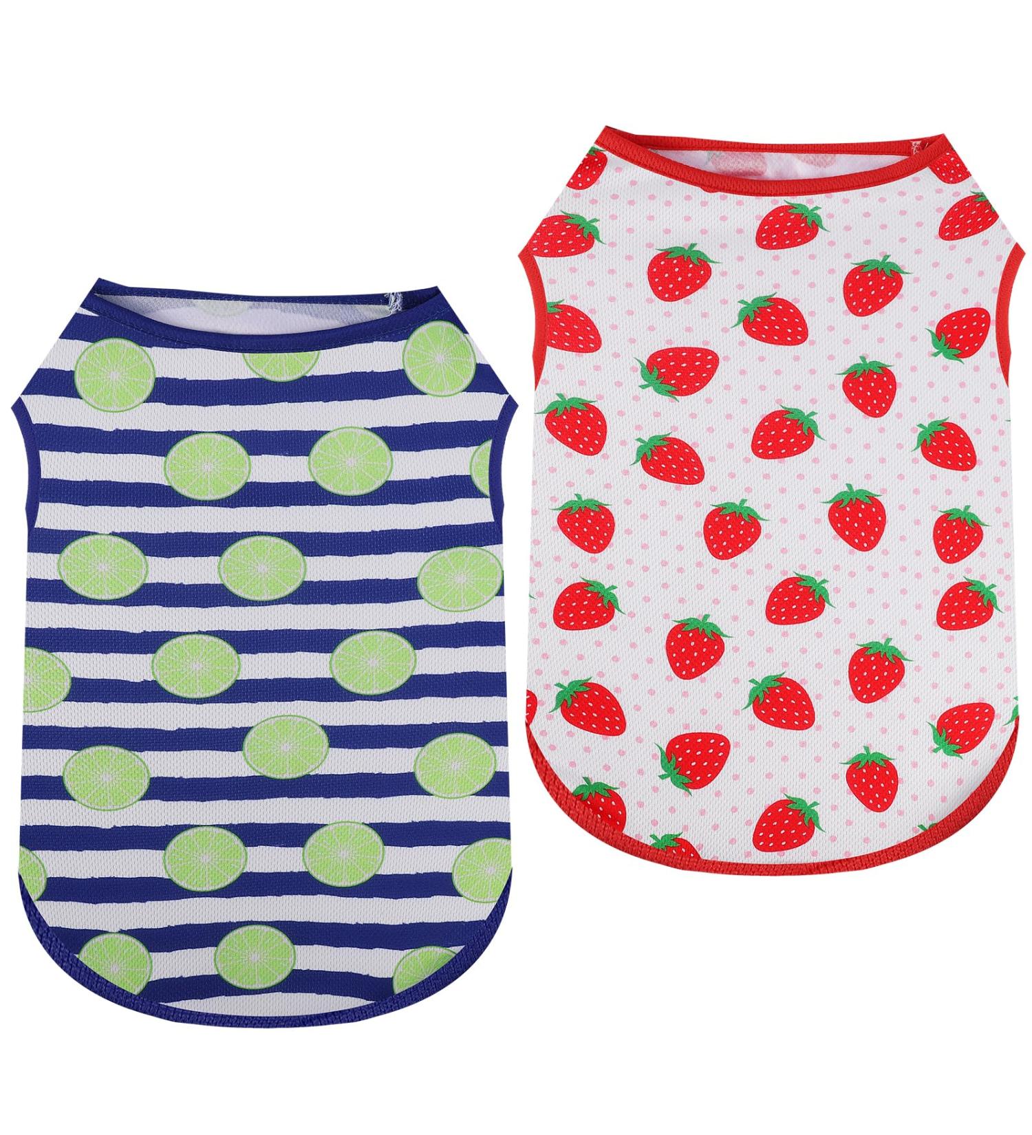 2-Pack Cute Dog Shirts for Small Dogs - Soft Summer Vests Sleeveless T-Shirts Strawberry & Striped Lemon Designs - Buy Online on GoSupps.com
