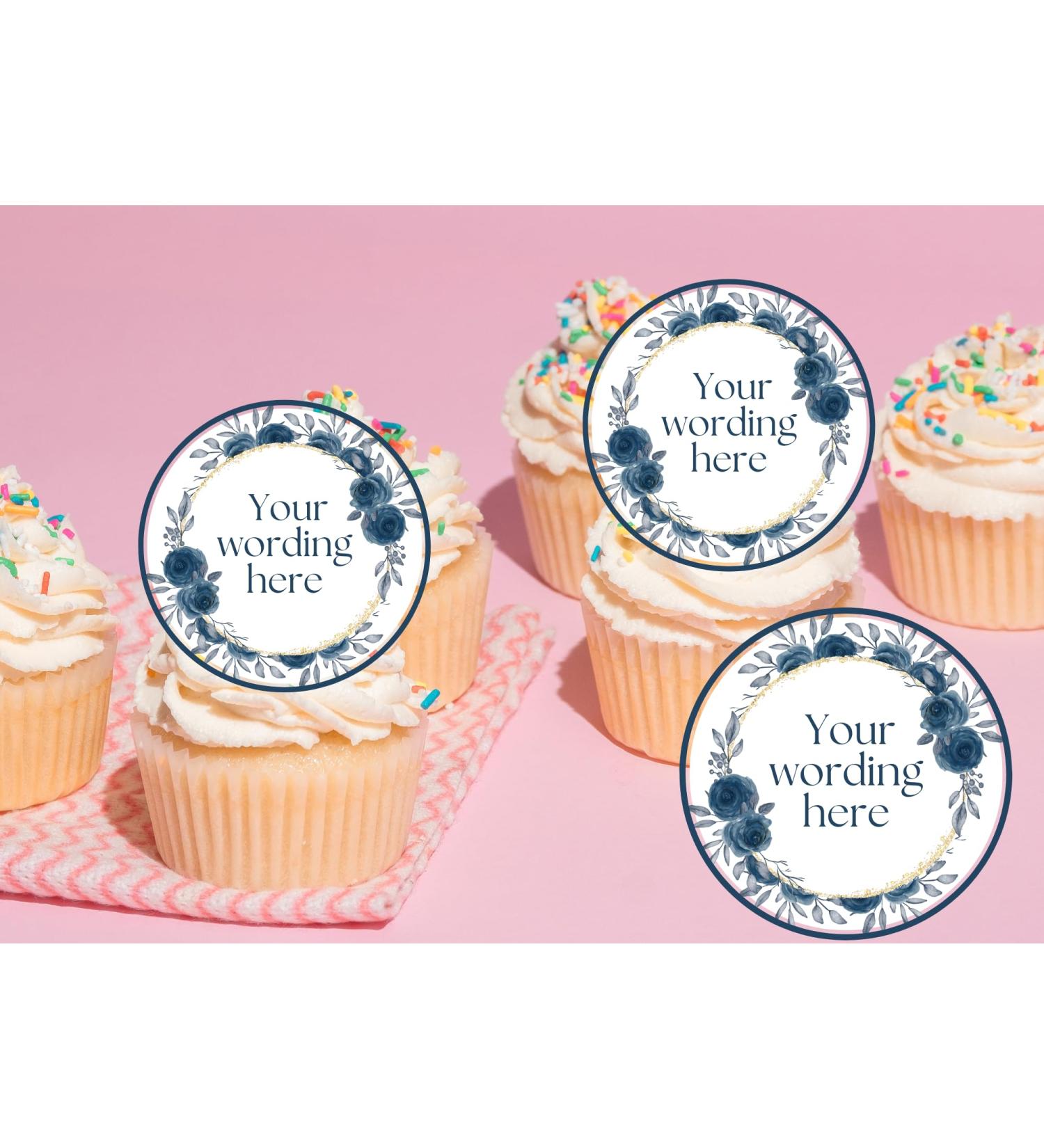 20 x EDIBLE PERSONALISED cupcake toppers blue wafer/icing uncut Birthday/Hen Party/Retirement/Farewell/Birthday (wafer paper) Rice Paper