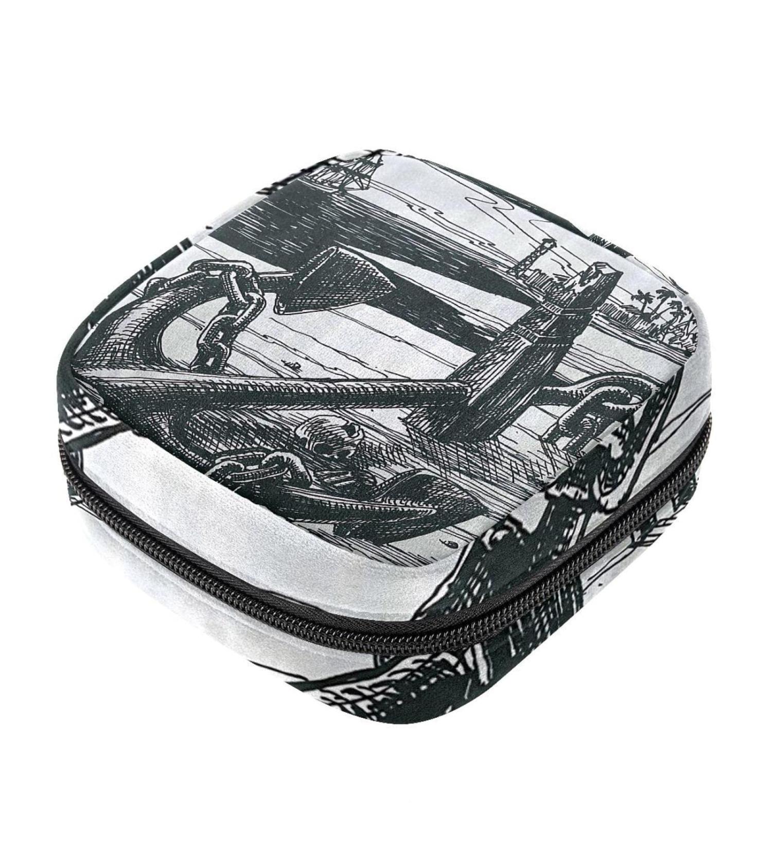 Shop Retro Anchor Skull Women's Napkin Storage Bag - Portable Period Pocket for Teens & Girls | Menstrual Cup & Breastfeeding Pillow Holder - Buy Online on GoSupps.com