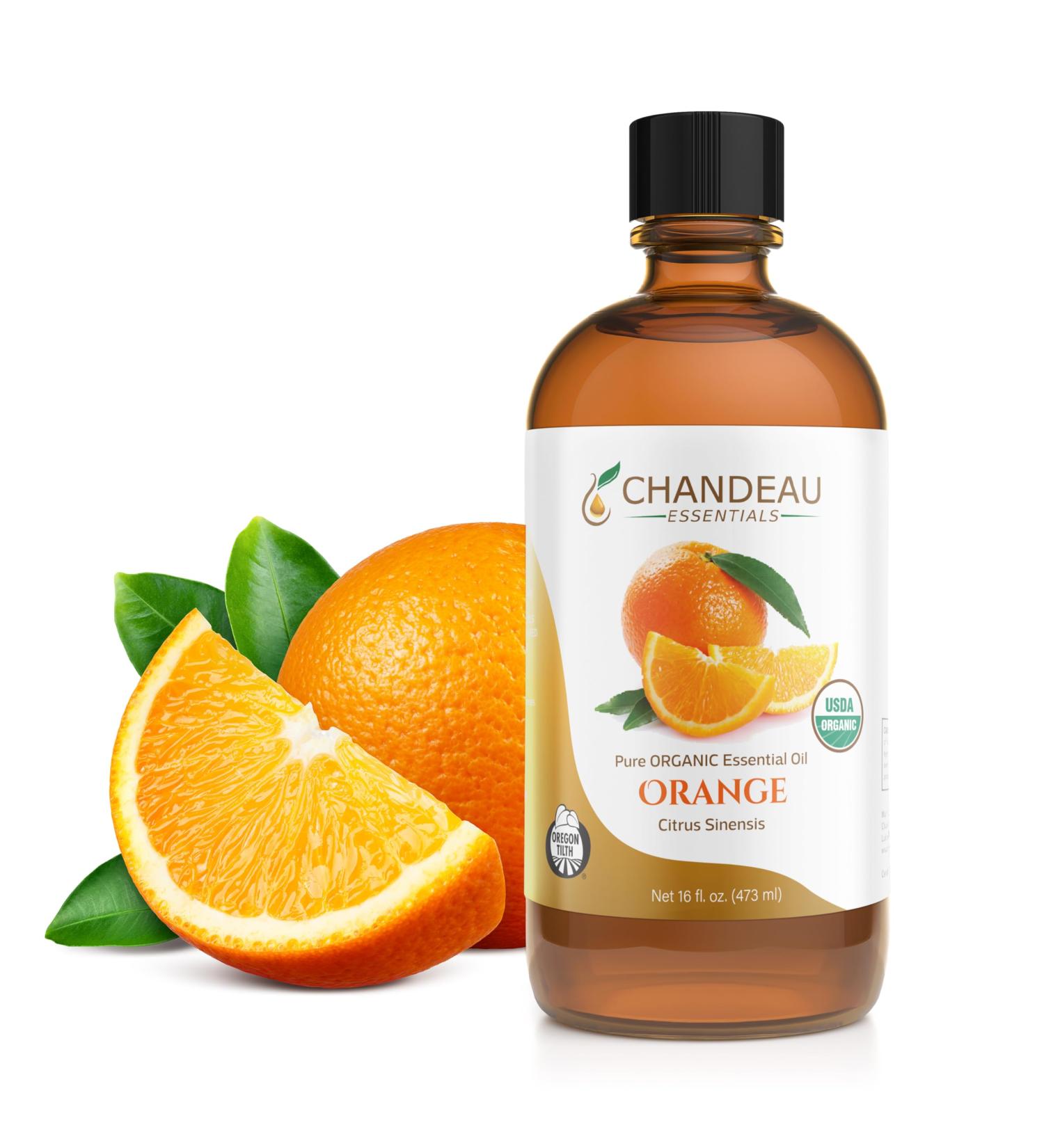 Chandeau Essentials 100% Pure Organic Essential Oil Pure Orange Essential Oil for Aromatherapy Soap Making Candles Laundry Perfume Cleaners or Diffusers - Large Amber Glass Bottle 16 oz. - Buy Online on GoSupps.com