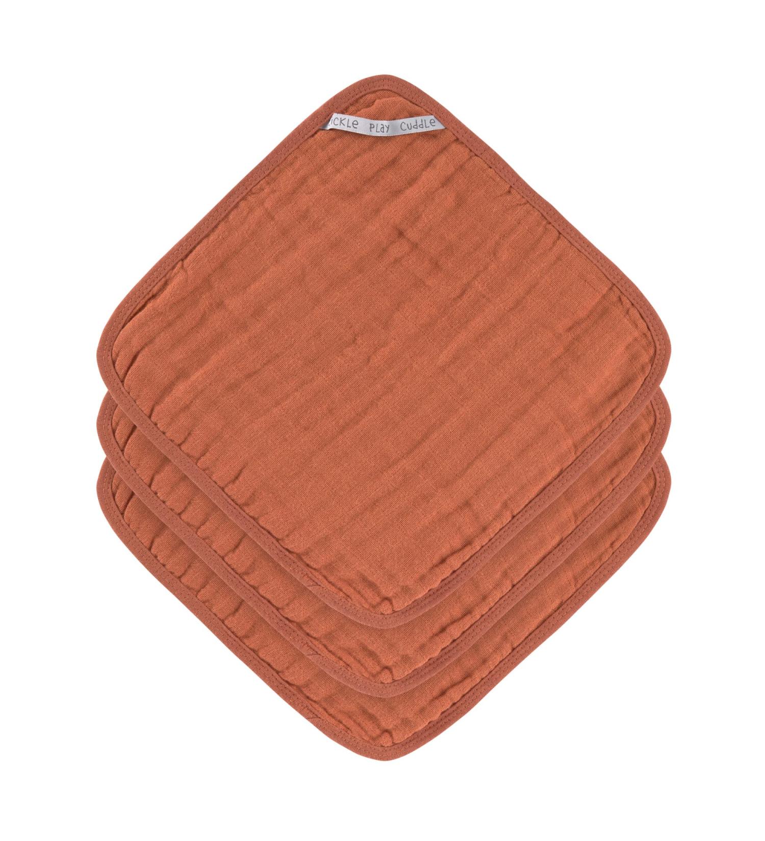 L SSIG Muslin Washcloth Cotton Set of 3 - Rust Red | Soft & Absorbent Wash Cloths for Baby & Home | International Shipping - Buy Online on GoSupps.com