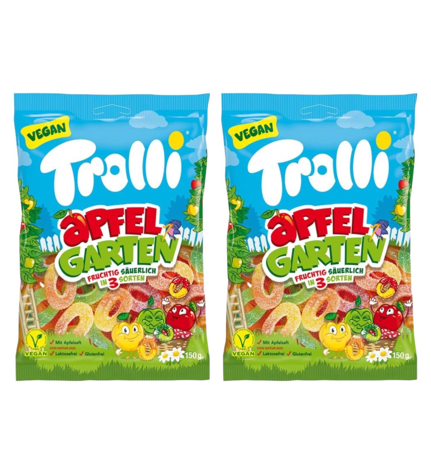 Trolli Apple Garden Sour Gummy Sweets Chewy Candy Vegan Lactose & Gluten Free 3 Apple Flavours 150g - 2x Share Bags - Buy Online on GoSupps.com