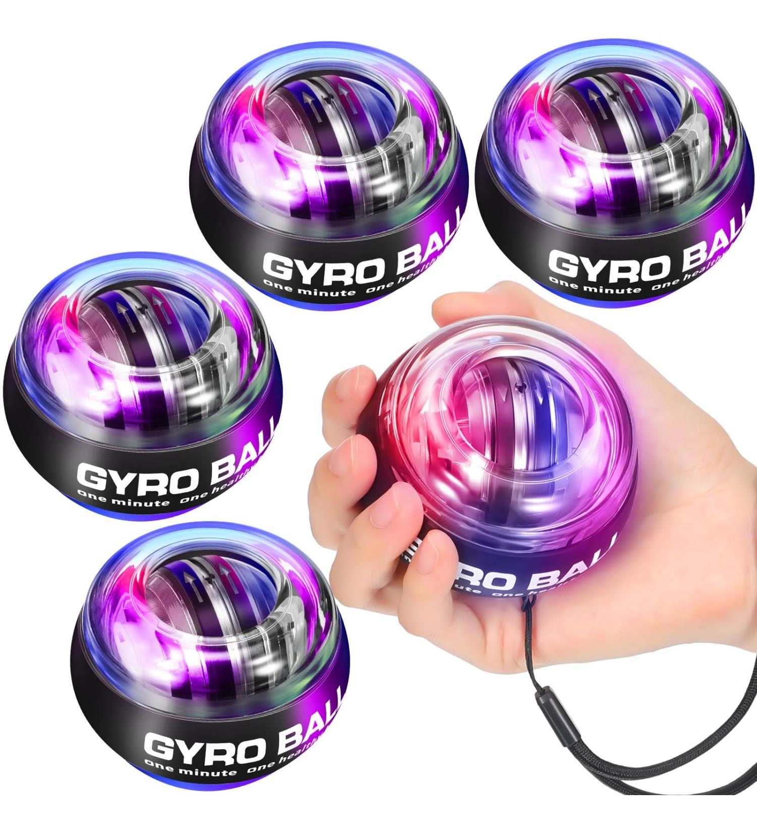 GLIMIN Wrist Trainer Ball - 4 PCS Auto Start Hand Gyro Ball & Forearm Exerciser for Strengthening Arms Fingers & Wrists - Includes Bag & Strap - Black with 5 Lights - Buy Online on GoSupps.com