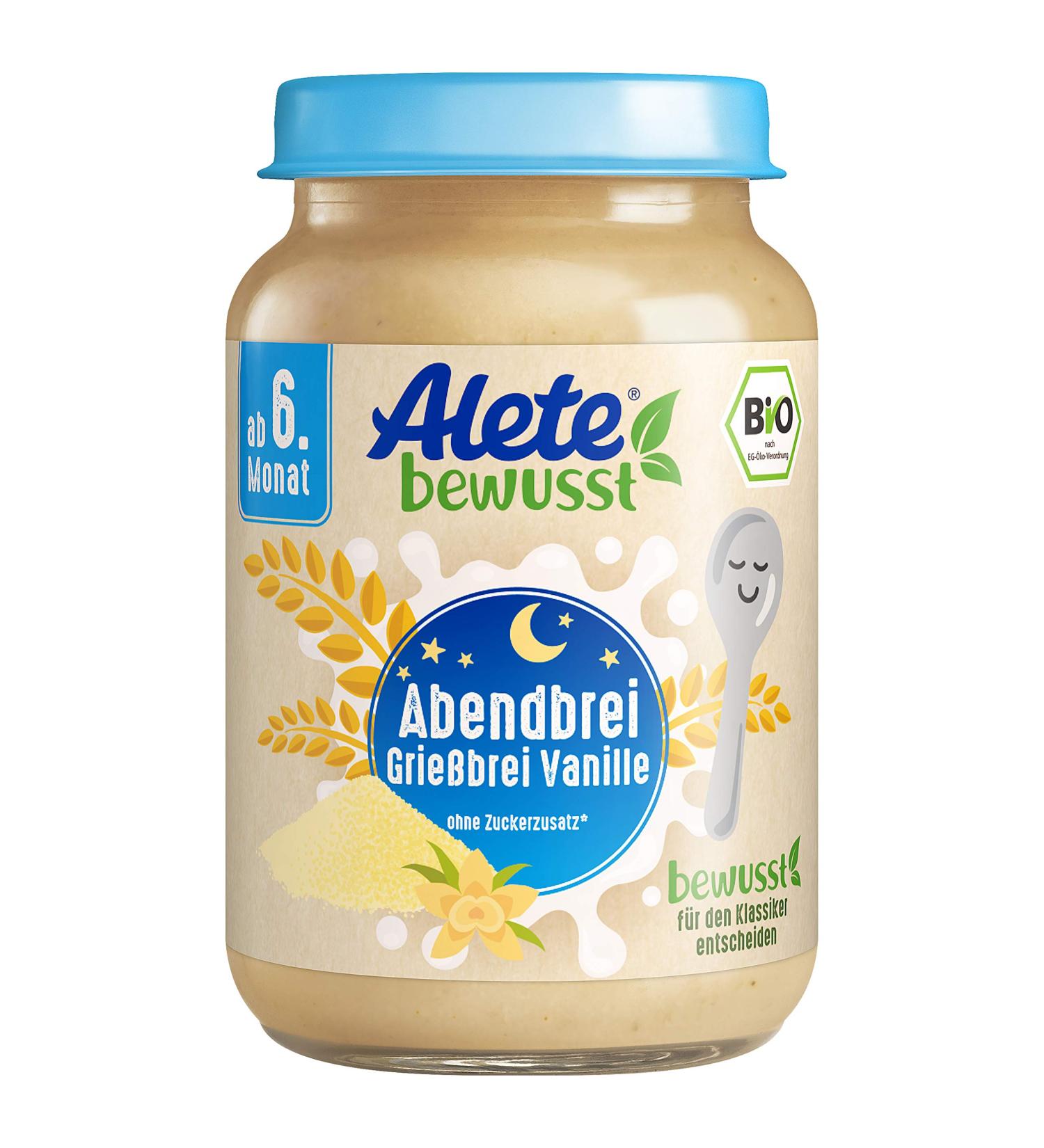 Alete Organic Evening Porridge Grißbrei Vanilla - Baby Food (6 x 190g) | Organic Quality No Palm Oil & Sugar Additives 6 Months+ - Buy Online on GoSupps.com