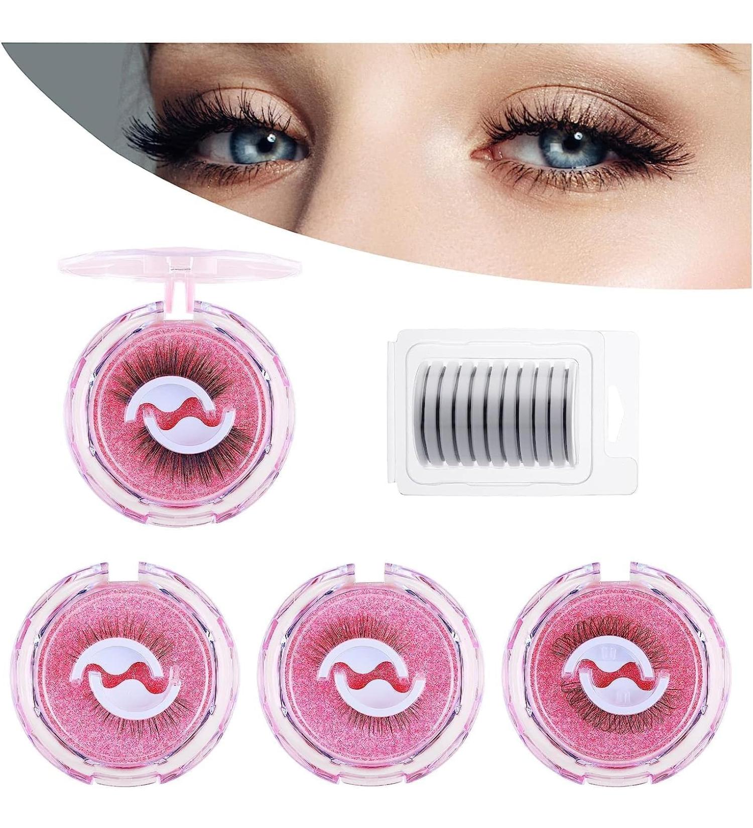 Reusable Self-Adhesive Eyelashes Natural Looking False Eyelashes Long Curly Eyelashes No Glue/Eyeliner/Magnet Waterproof and Easy to Apply (4 Pairs) - Buy Online on GoSupps.com