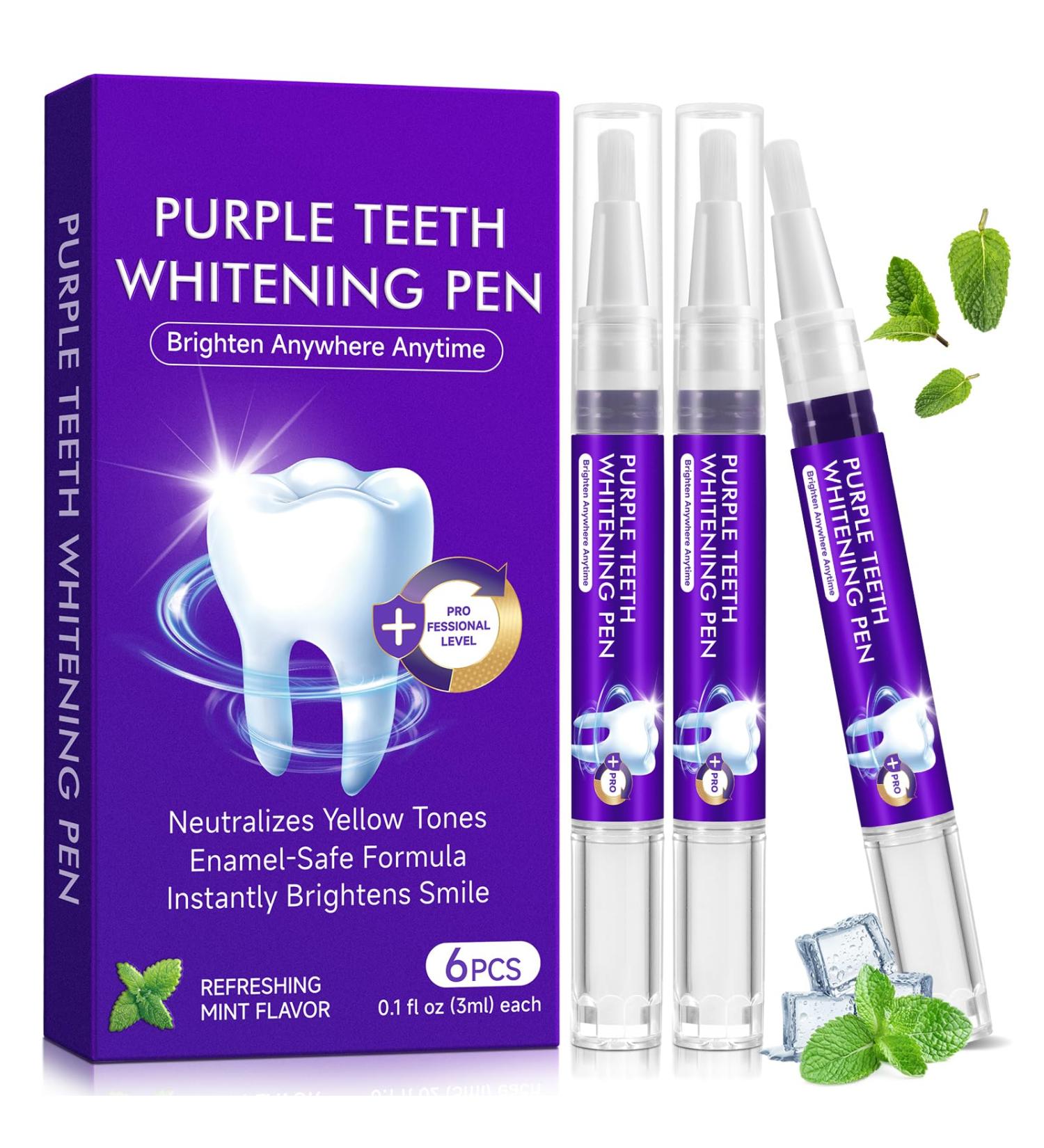 Purple Teeth Whitening Pen 6PCS Teeth Whitening Gel Essence Gentle Formula No Sensitivity Snow Teeth Whitener Gel Kit for a Brighter Smile - Buy Online on GoSupps.com