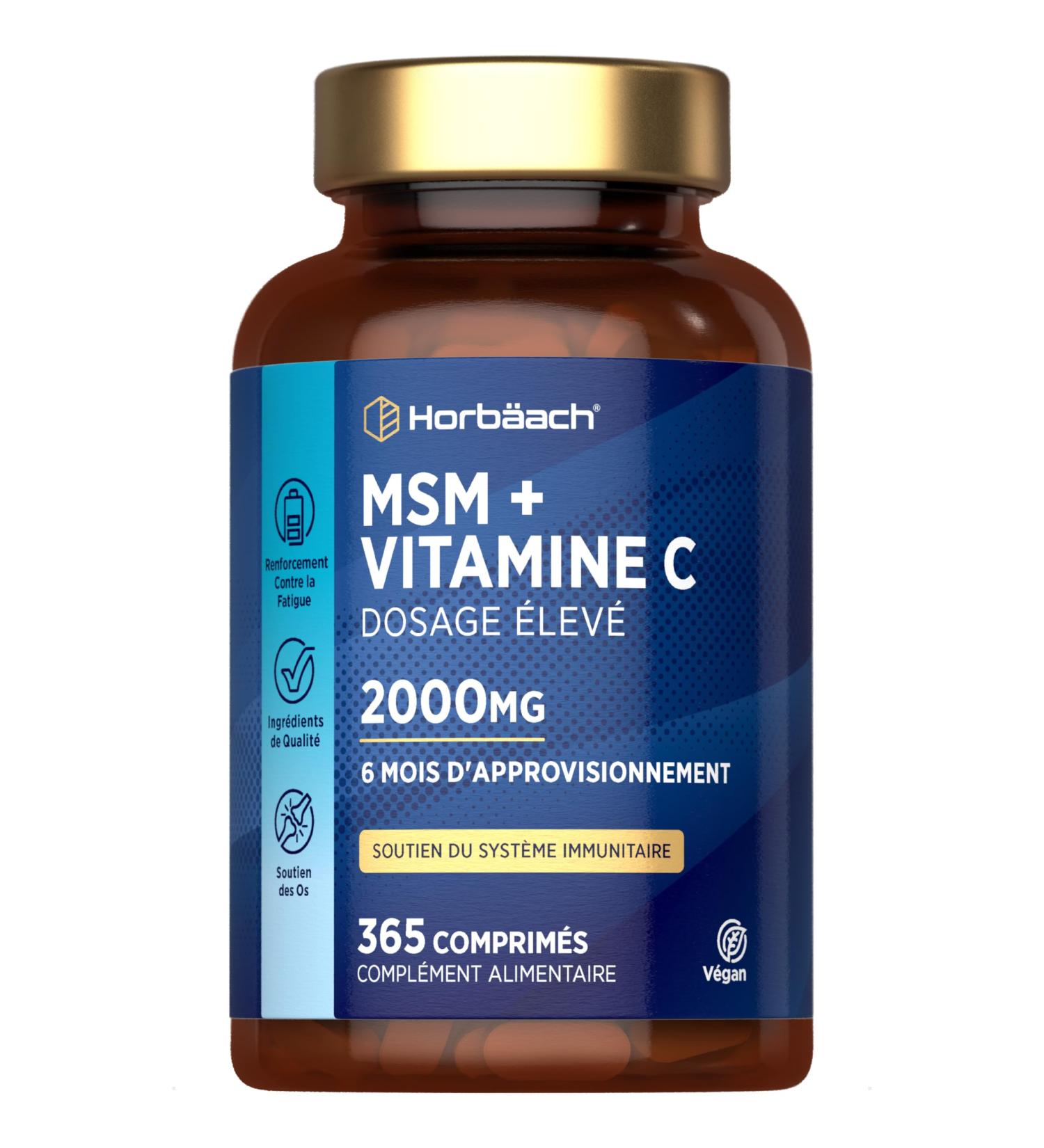 MSM 2000mg Avec Vitamine C | 365 Comprim s Vegan Pour 6 Mois | M thylsulfonylm thane et Acide Ascorbique | Alternative la MSM Poudre | Compl ment Alimentaire Hautement Dos | par Horbaach - Buy Online on GoSupps.com
