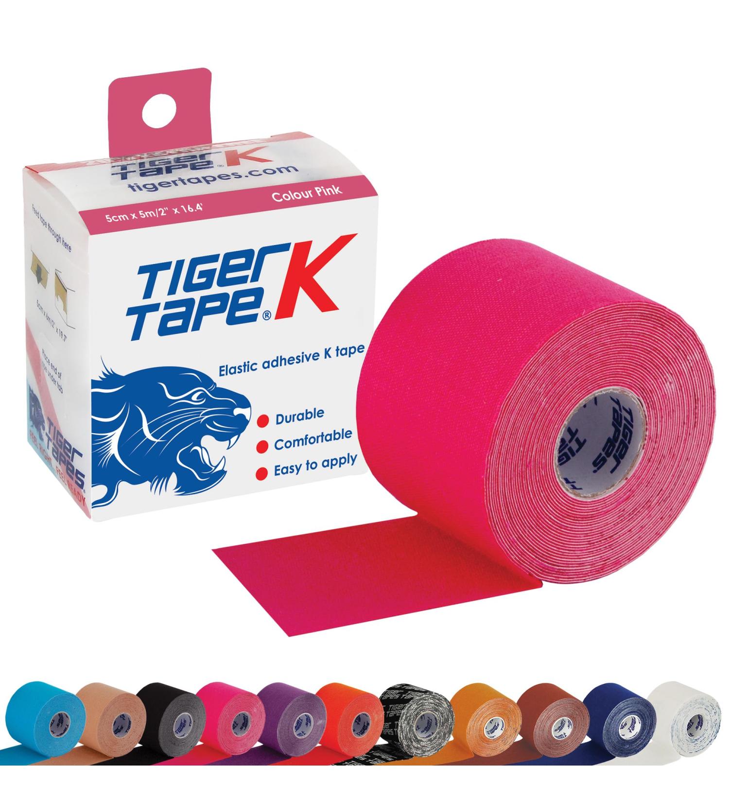 TIGERTAPES Pink Kinesiology Tape (5cm x 5m) - Elastic Muscle Support for Sports & Injury Recovery - Buy Online on GoSupps.com