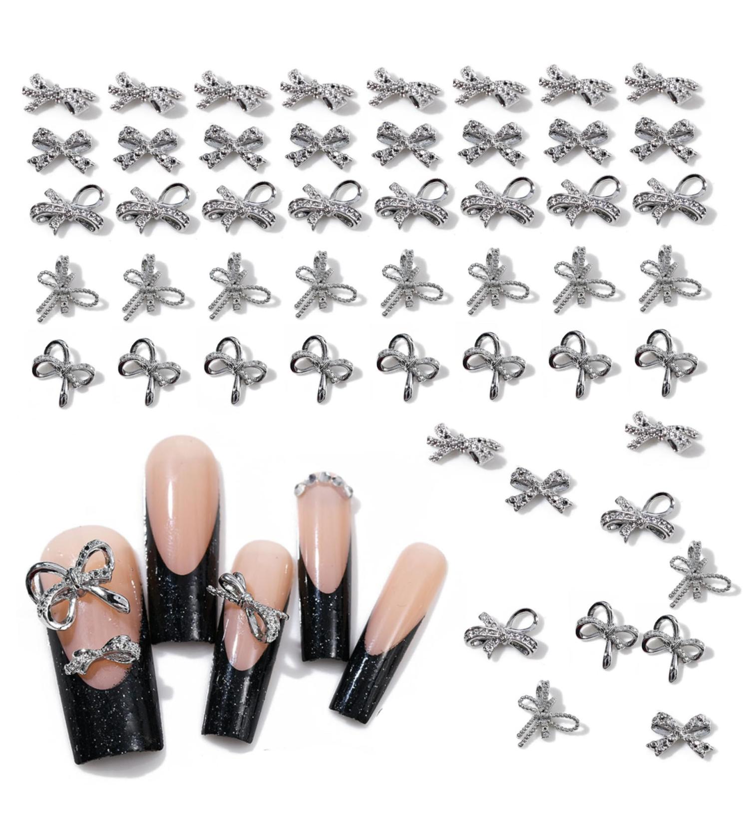 Nail Charms 50 PCS Bow Nail Charms Silver Alloy Nail Bows Multistyle Nail Gems Cute Nail Decorations Multifunctional Silver Nail Charms for Nail Art and DIY Crafts Decoration Women Girls - Buy Online on GoSupps.com