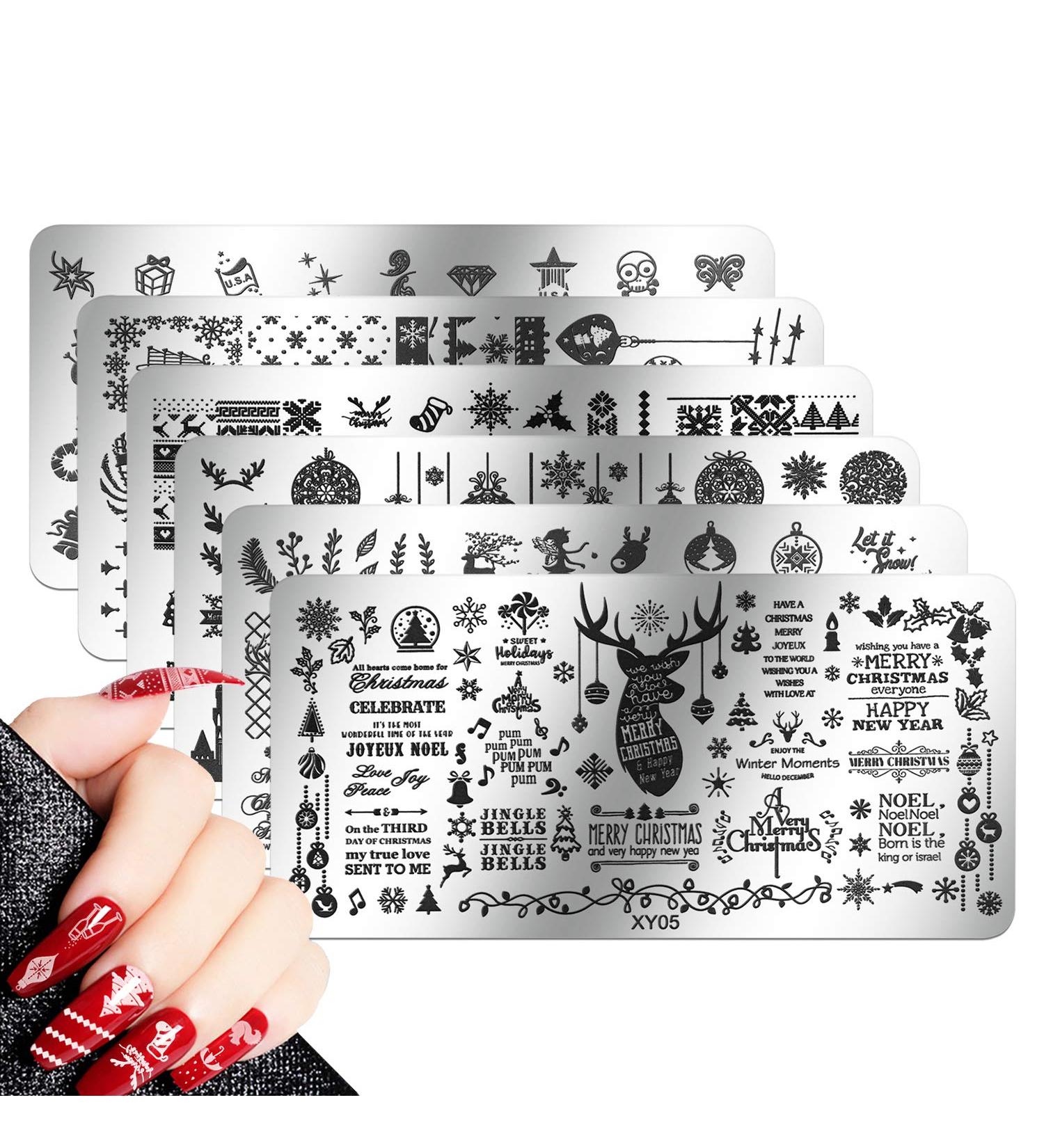 6Pcs Christmas Nail Stamping Plates Set - Nail Art Templates for Festive Designs - Buy Online on GoSupps.com