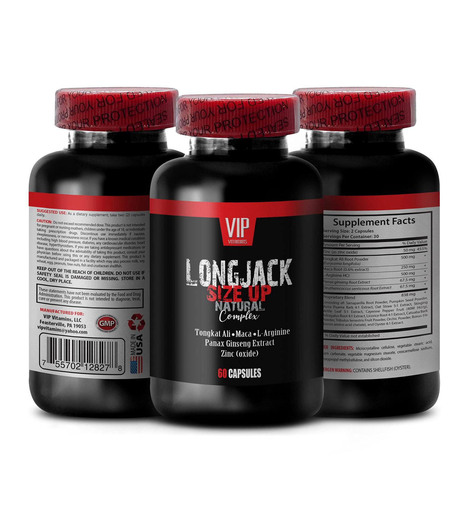 Longjack Size Up Energy Booster Pills for Men - Male Enhancement Formula with Tongkat Ali Maca Root & L-Arginine - 60 Capsules - Buy Online on GoSupps.com