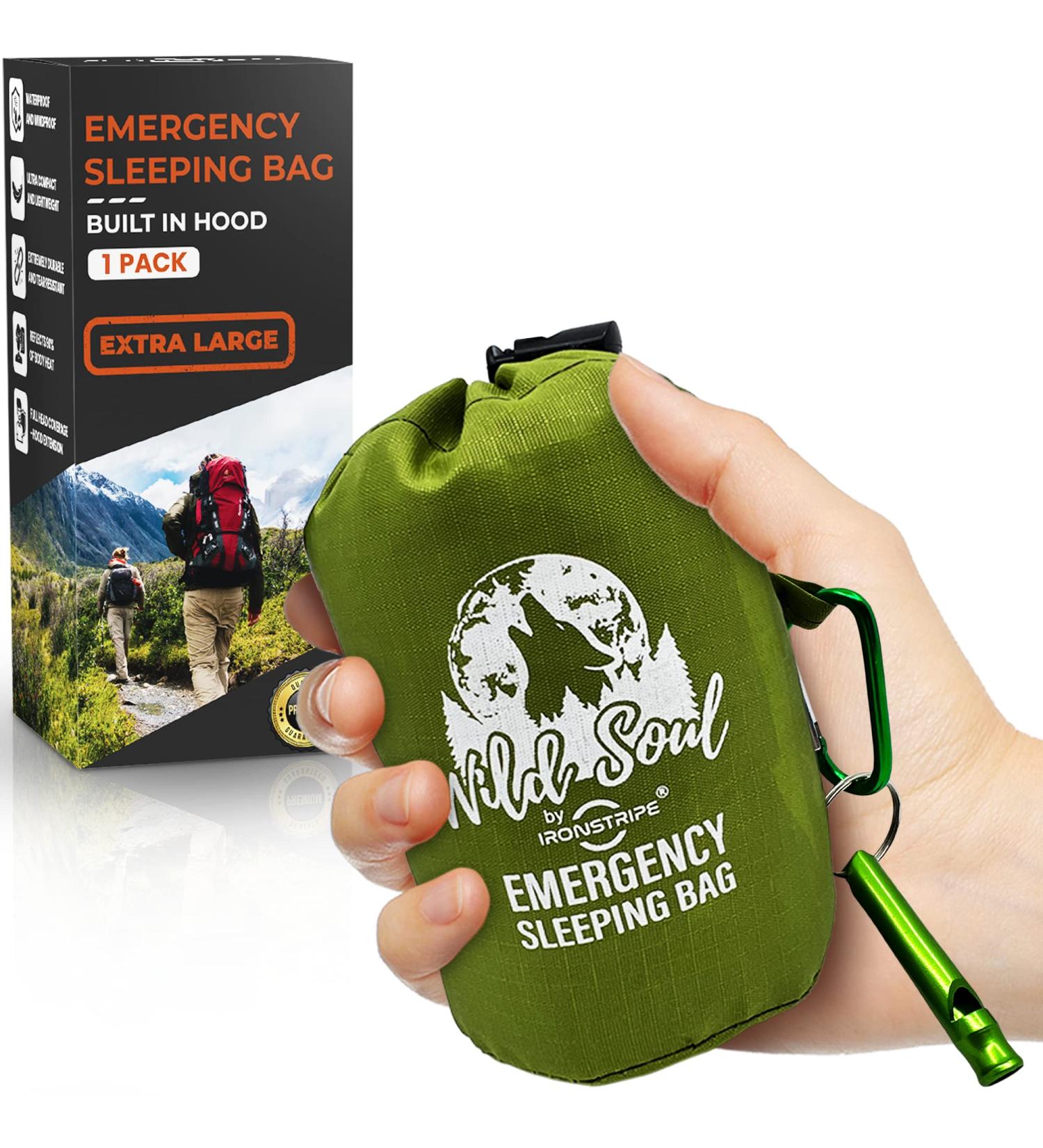 Ironstripe Bivy Sack XL Waterproof Survival Sleeping Bag with Whistle - Military Green - Buy Online on GoSupps.com