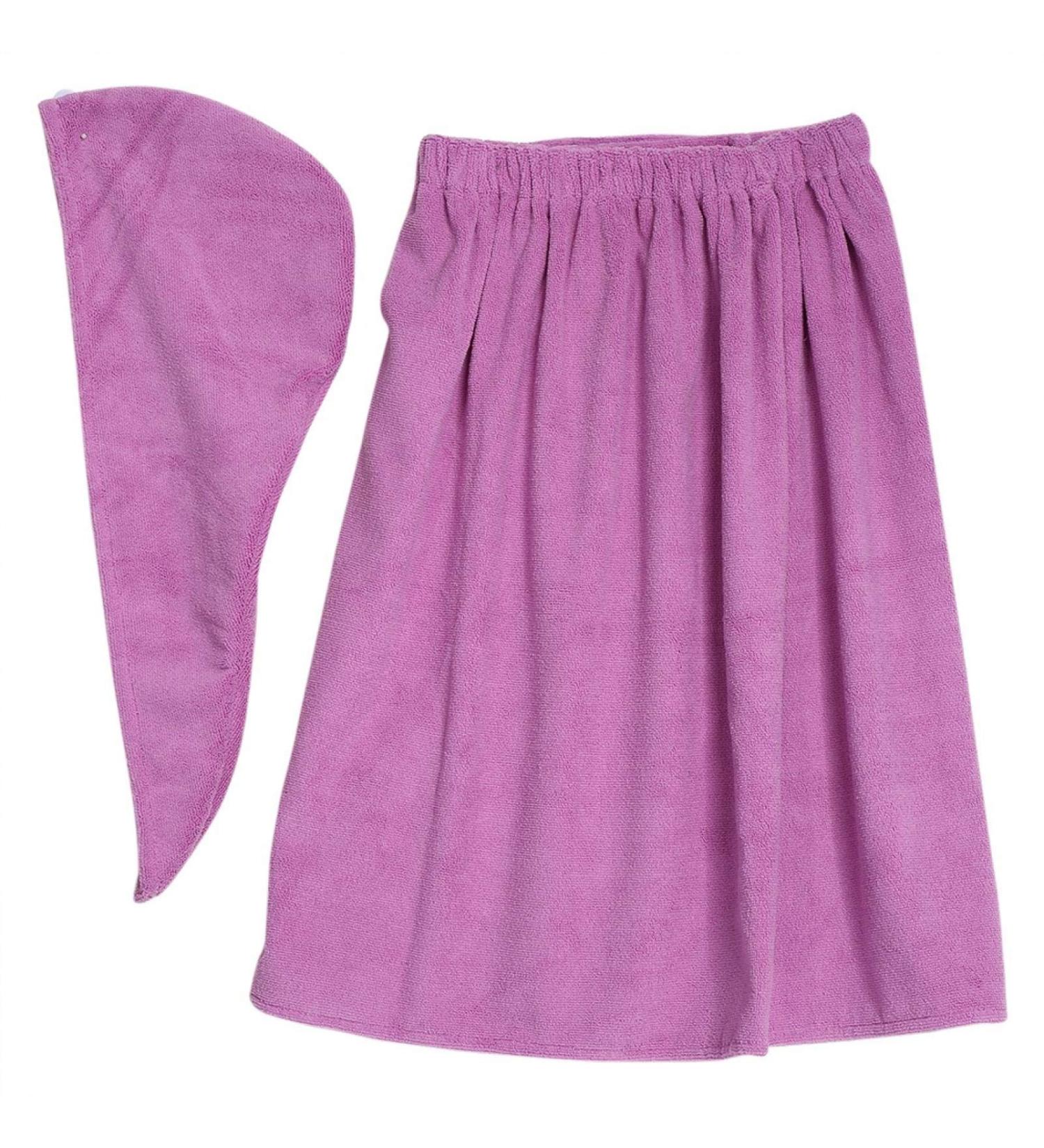 Keenso Women's Bathrobe Set Wrap Set Spa Towel Comfortable Adjustable Shower Robes Skirt with Fast Dry Hair Drying Cap Purple