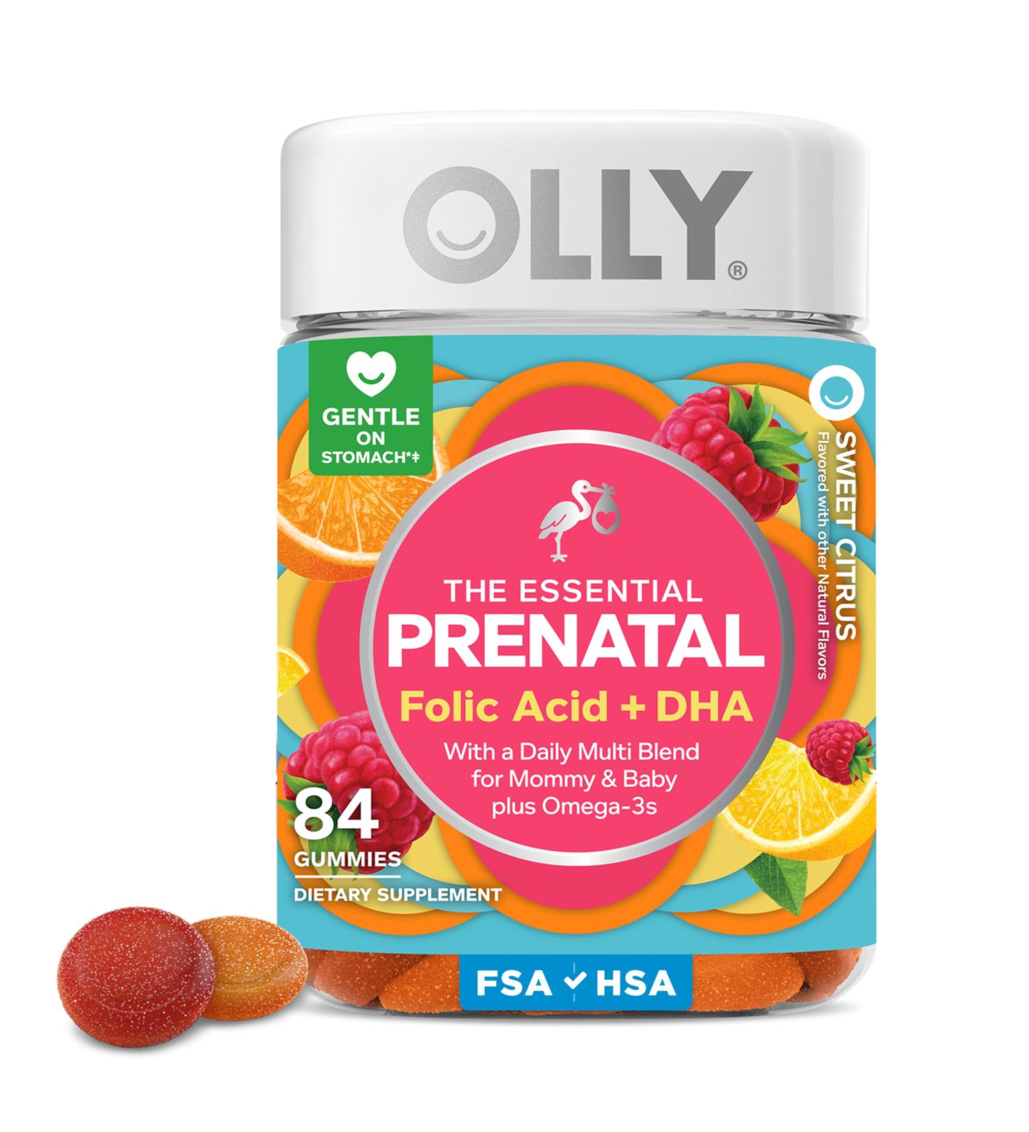 OLLY Essential Prenatal Gummy Multivitamin Folic Acid Vitamin D Omega 3 DHA Supports Healthy Growth and Brain Development Citrus Berry - 84 Count 84 Count (Pack of 1) - Buy Online on GoSupps.com