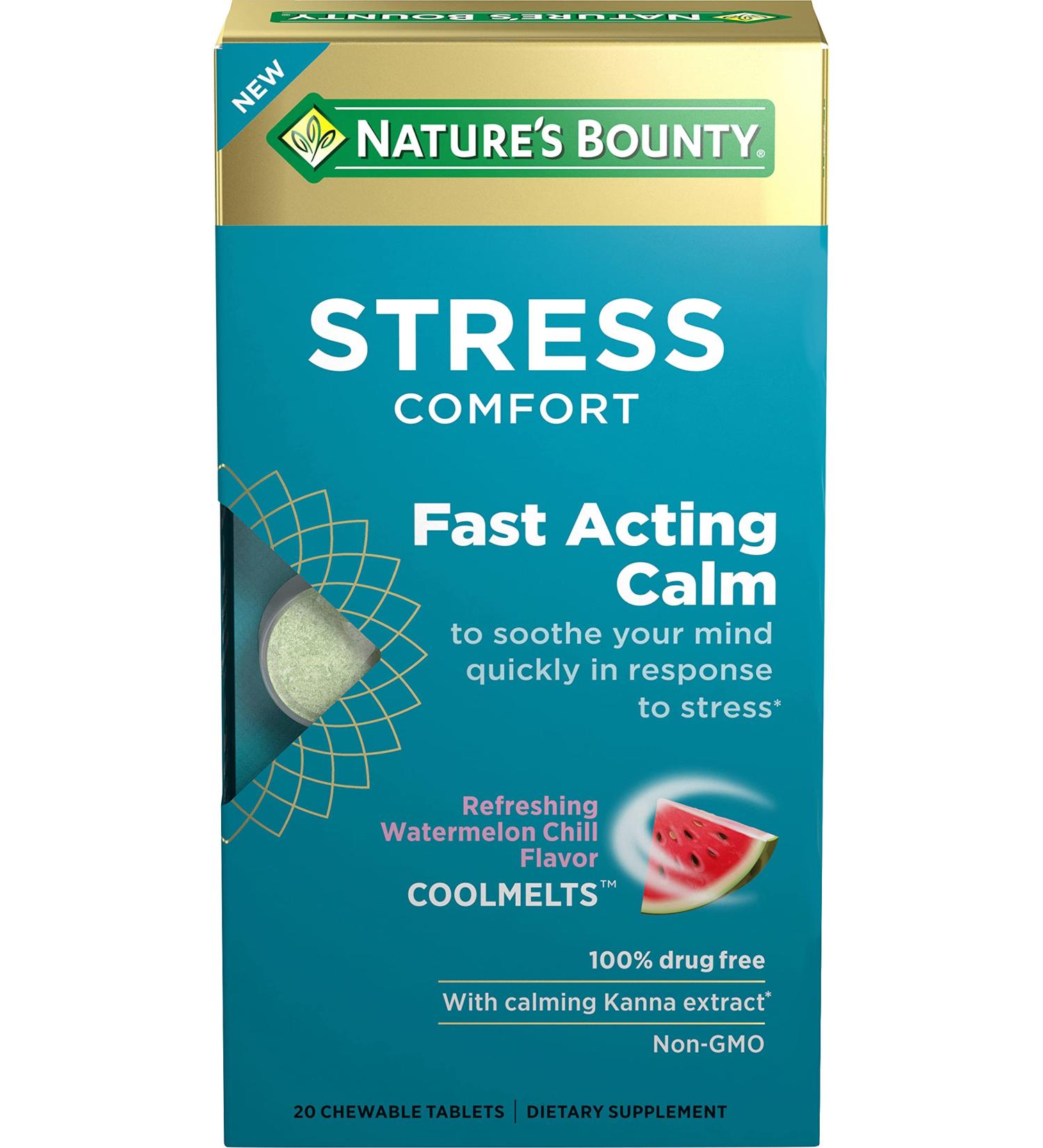 Nature's Bounty Stress Comfort Coolmelts - Fast Acting Watermelon Chill, 20 Chewable Tablets - Buy Online on GoSupps.com
