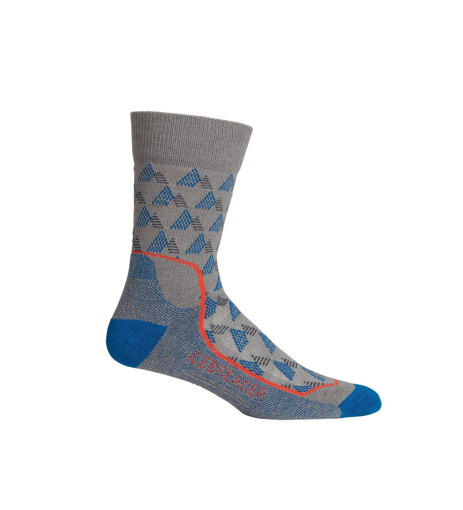 Icebreaker Mens Hike+ Light Crew Elevation Sock Timberwolf/Isle/Chili Red Small